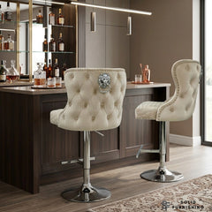 Valentino Mink Velvet Swivel Bar Stool – Chrome Lion Knocker Breakfast Bar Chair