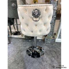 Valentino Mink Velvet Swivel Bar Stool – Chrome Lion Knocker Breakfast Bar Chair