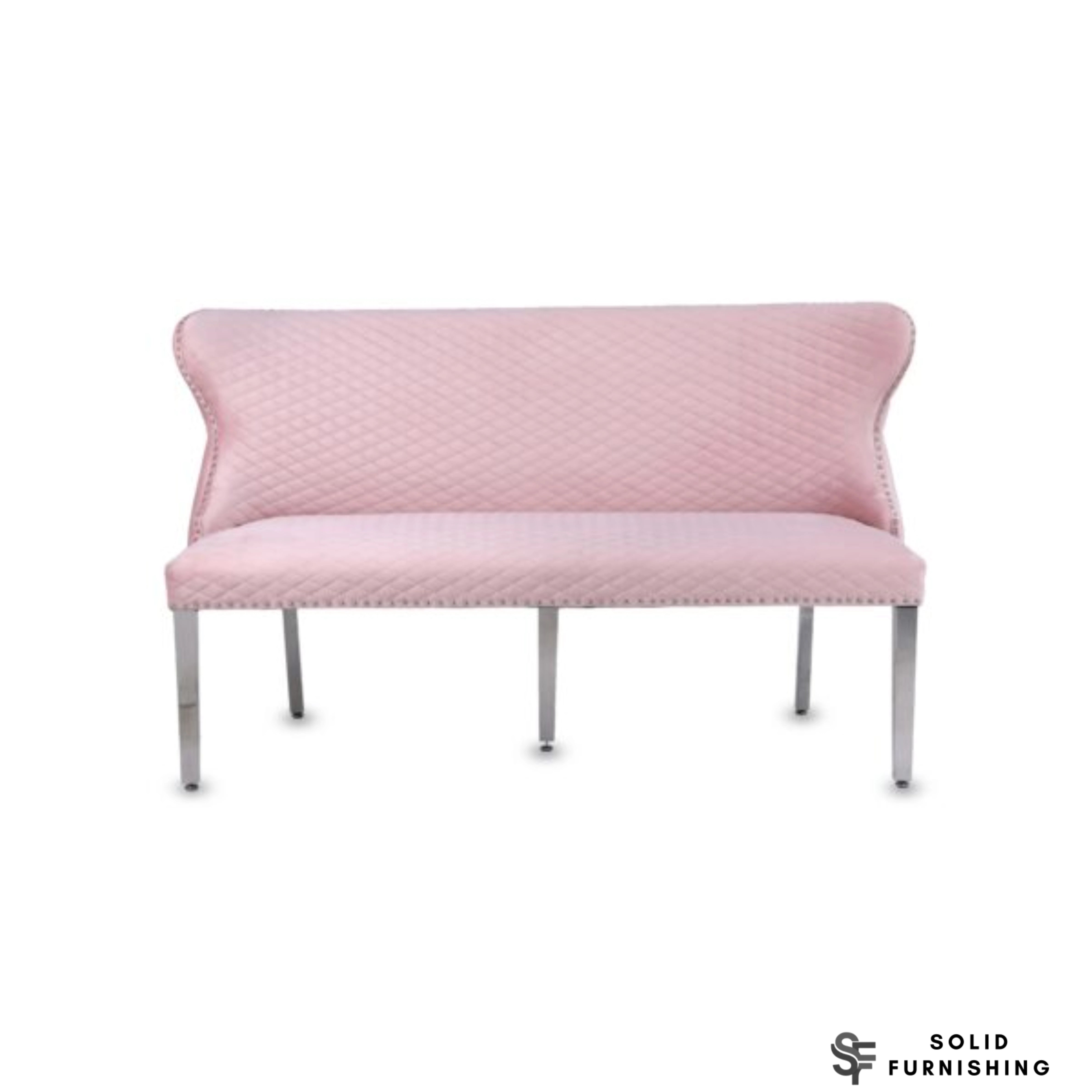 Valentino Plush Velvet Dining Bench – Quilted High Back Bench in Grey, Mink or Pink