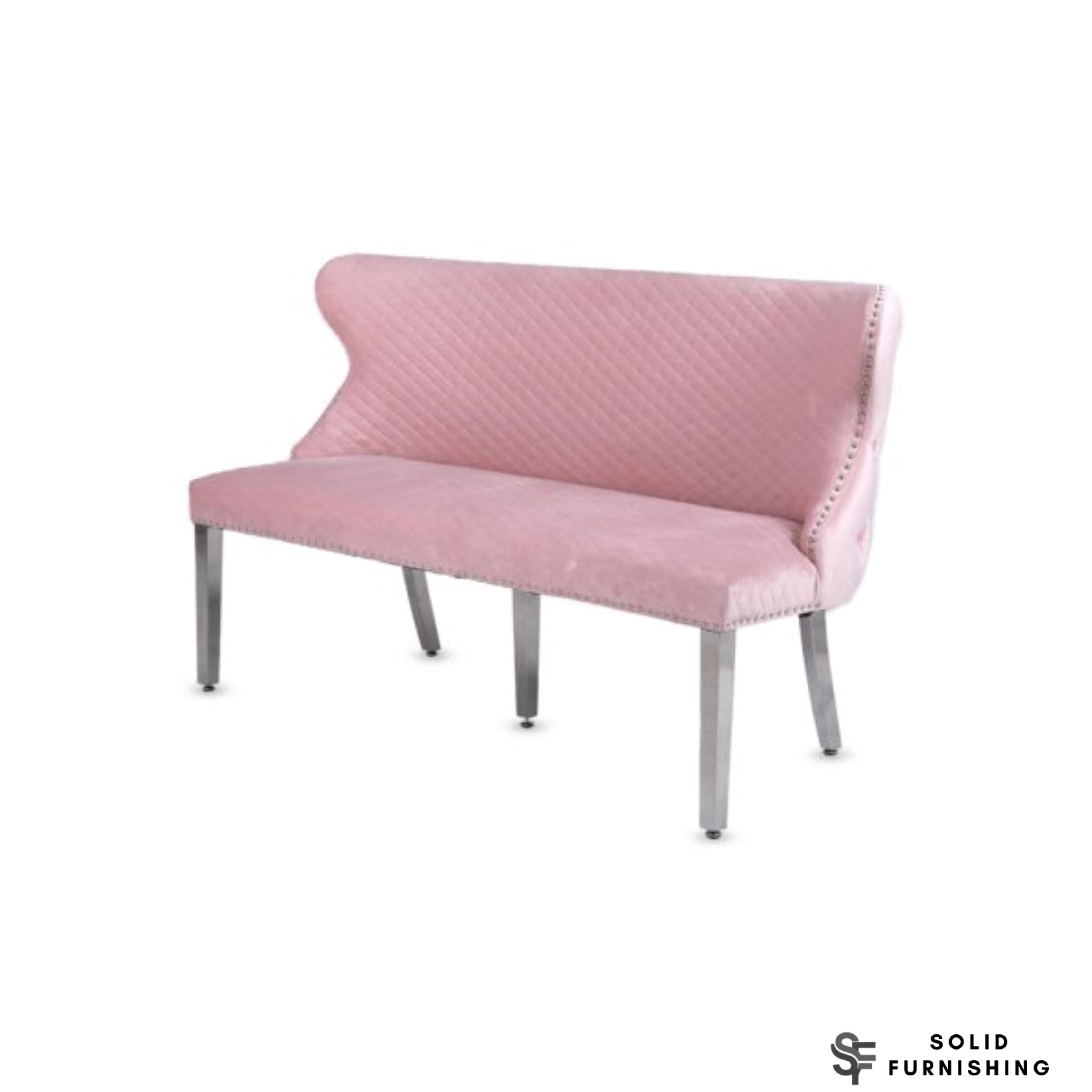 Valentino Plush Velvet Dining Bench – Quilted High Back Bench in Grey, Mink or Pink