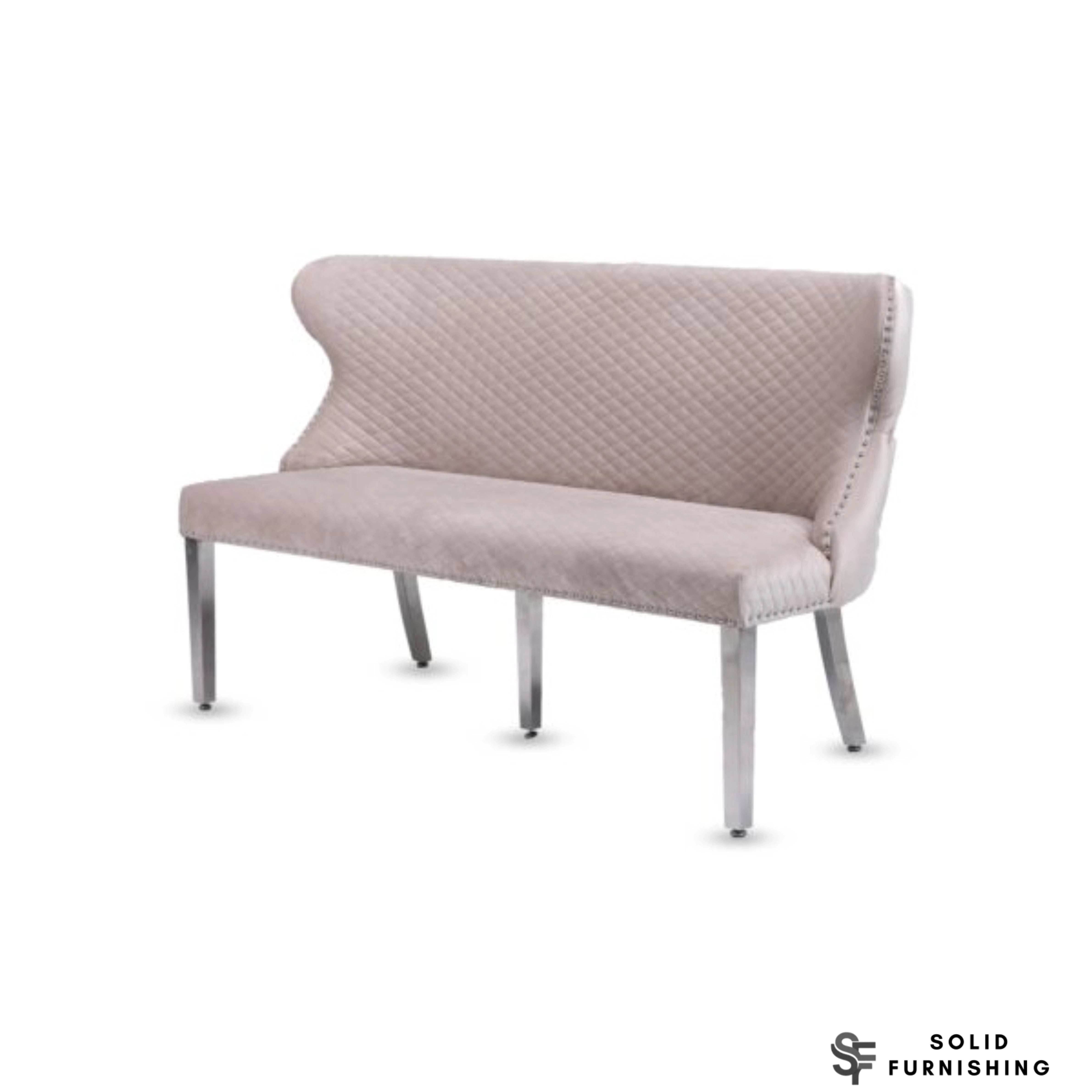 Valentino Plush Velvet Dining Bench – Quilted High Back Bench in Grey, Mink or Pink