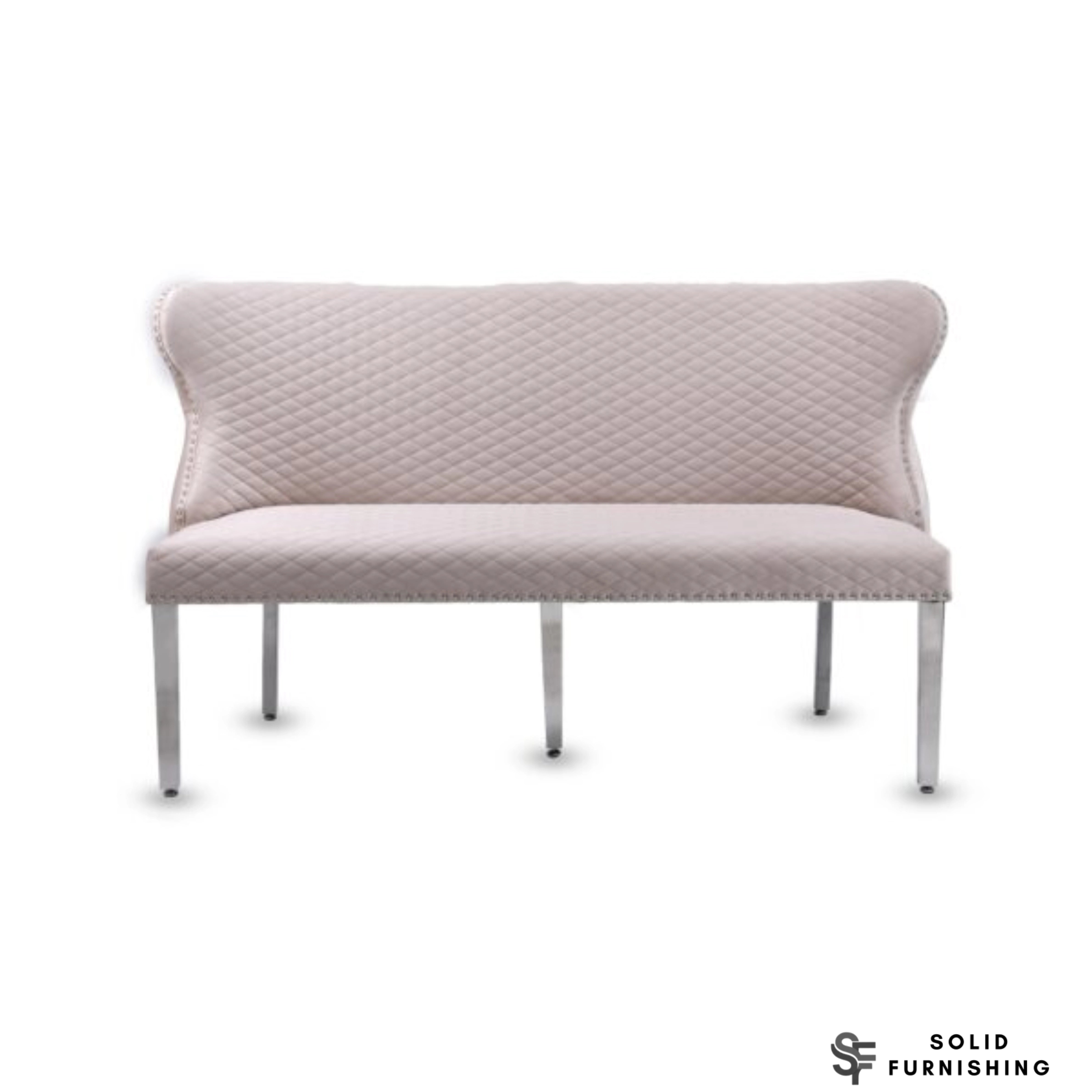 Valentino Plush Velvet Dining Bench – Quilted High Back Bench in Grey, Mink or Pink