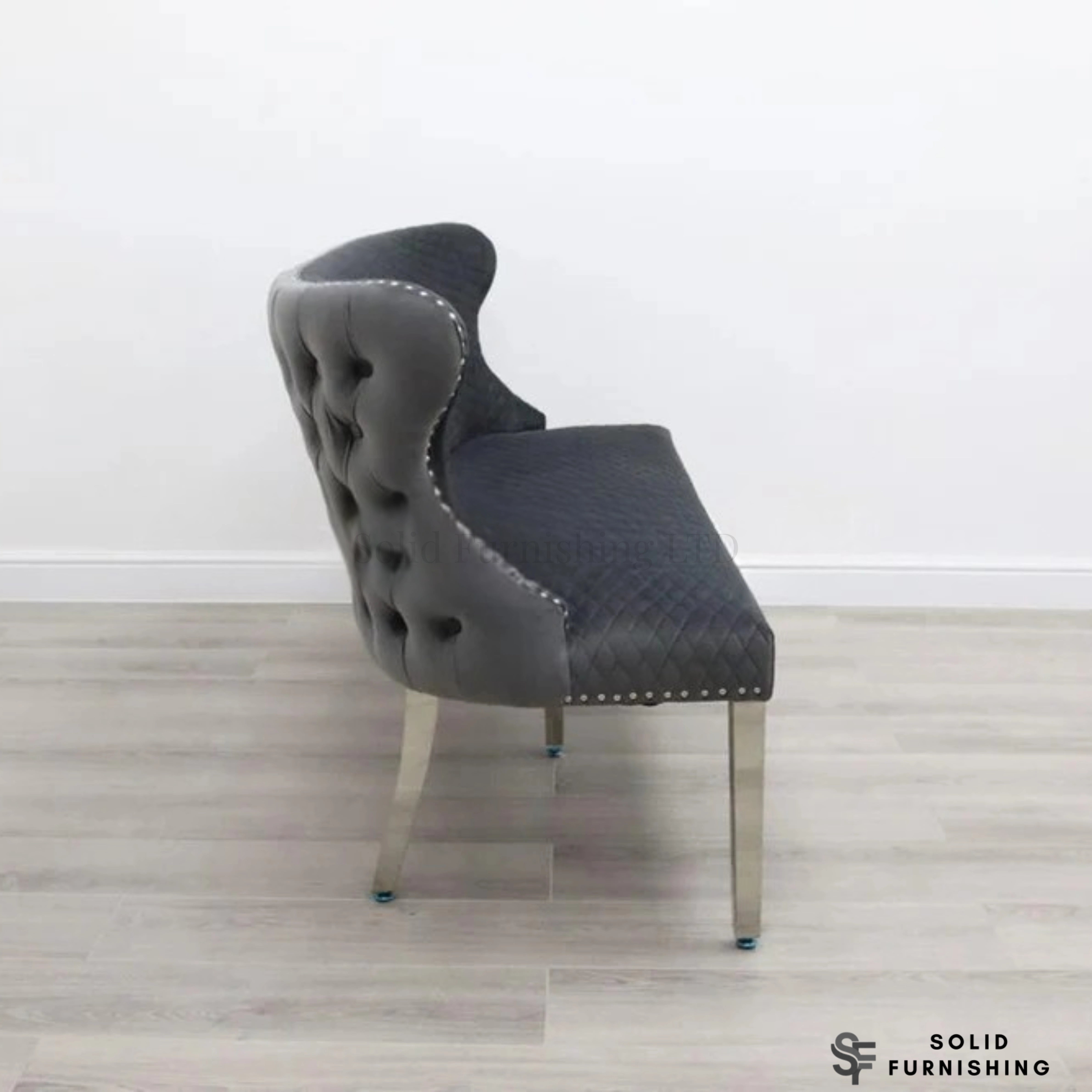 Valentino Plush Velvet Dining Bench – Quilted High Back Bench in Grey, Mink or Pink