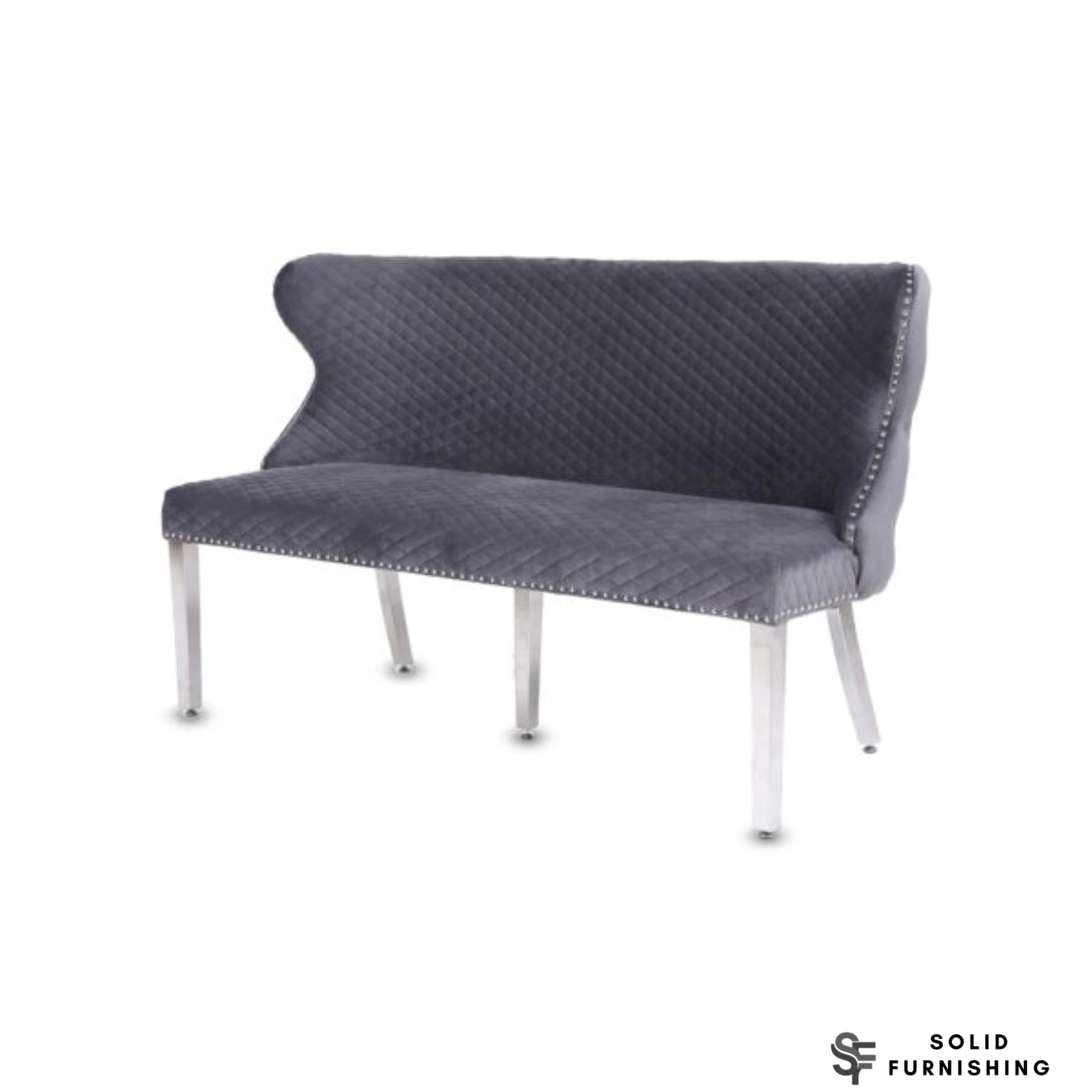 Valentino Plush Velvet Dining Bench – Quilted High Back Bench in Grey, Mink or Pink