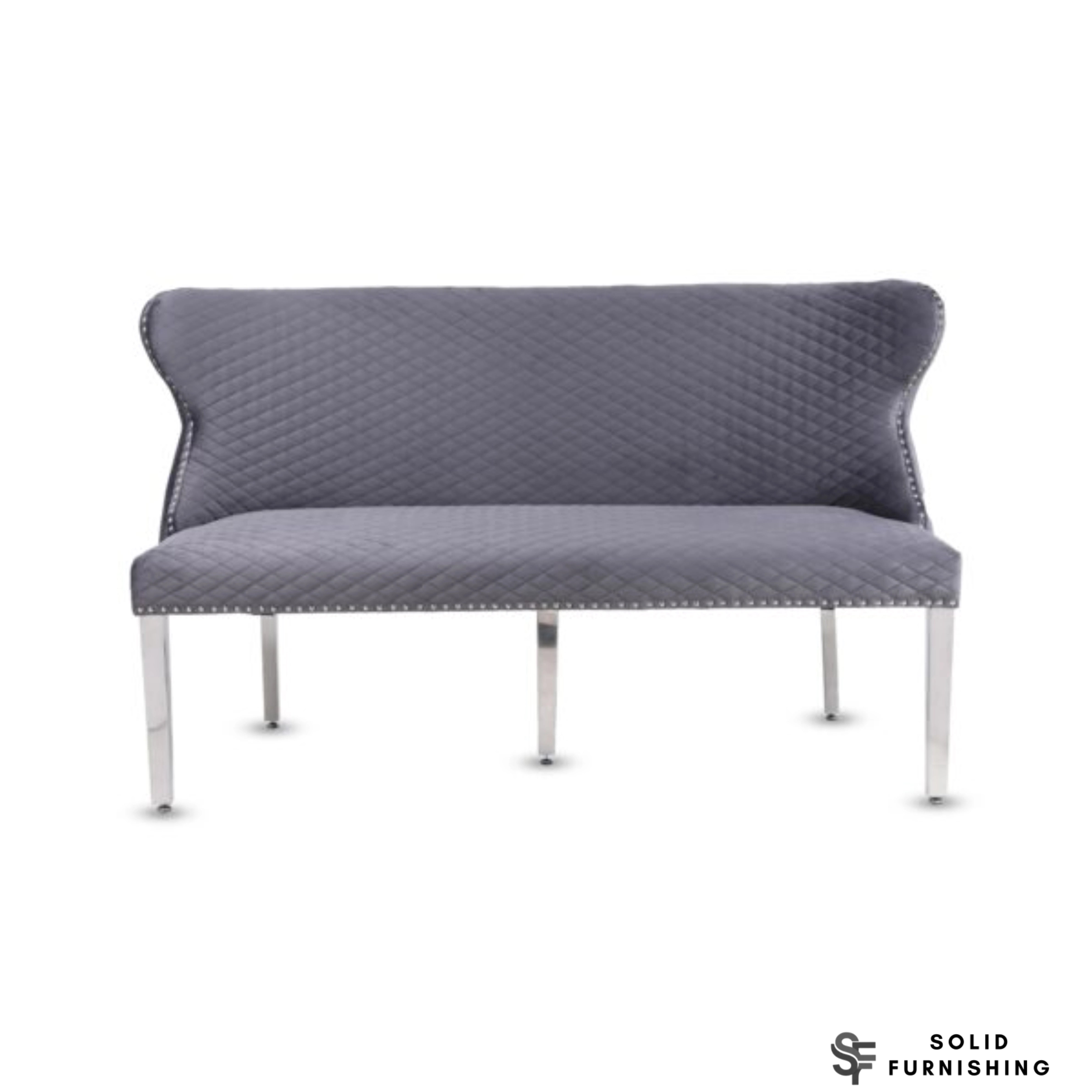 Valentino Plush Velvet Dining Bench – Quilted High Back Bench in Grey, Mink or Pink