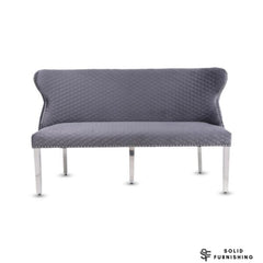 Valentino Plush Velvet Dining Bench – Quilted High Back Bench in Grey, Mink or Pink