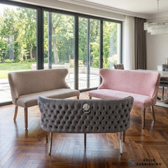 Valentino Plush Velvet Dining Bench – Quilted High Back Bench in Grey, Mink or Pink