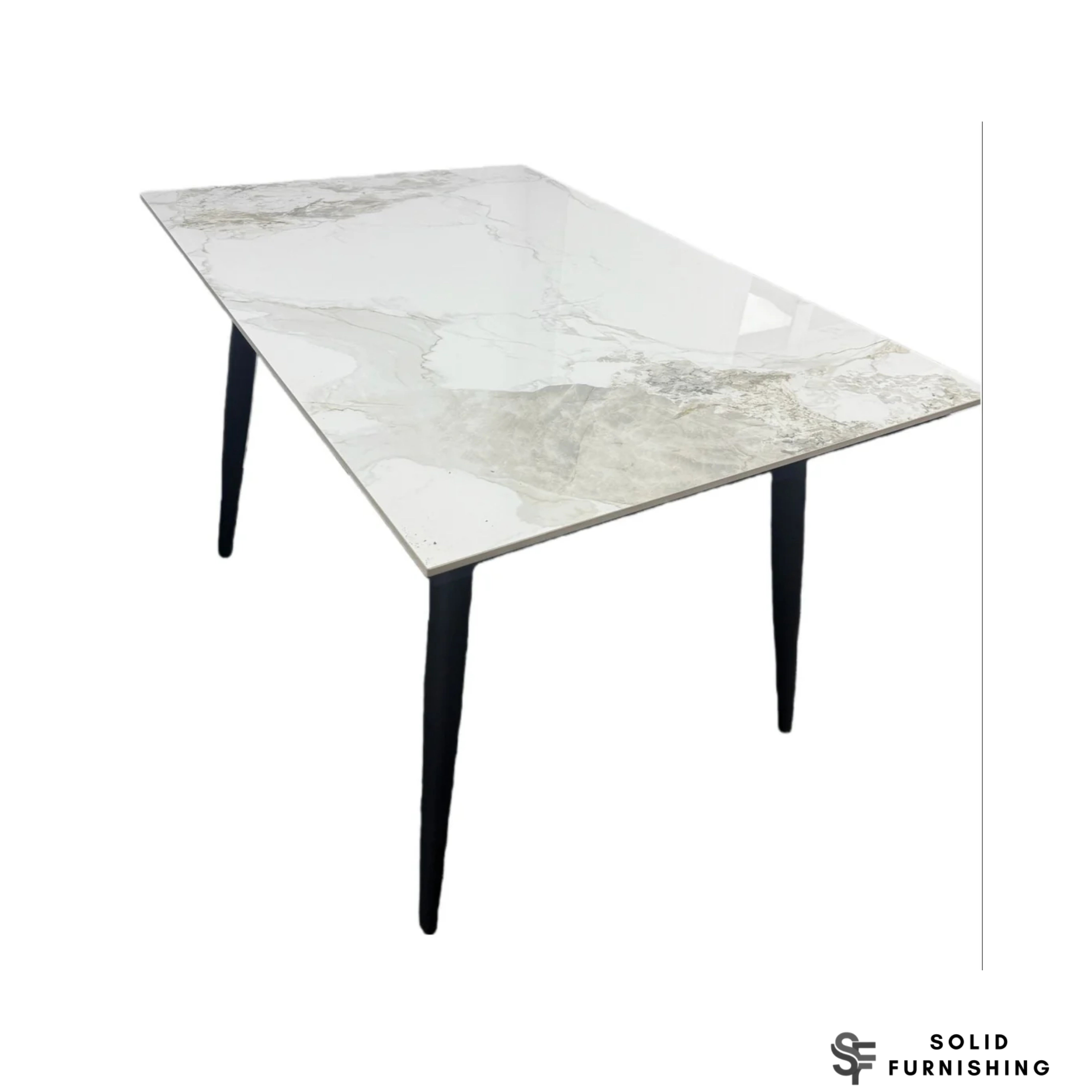 Venice Ceramic Dining Table – Chanel or Kasi Gold Top with Black Legs