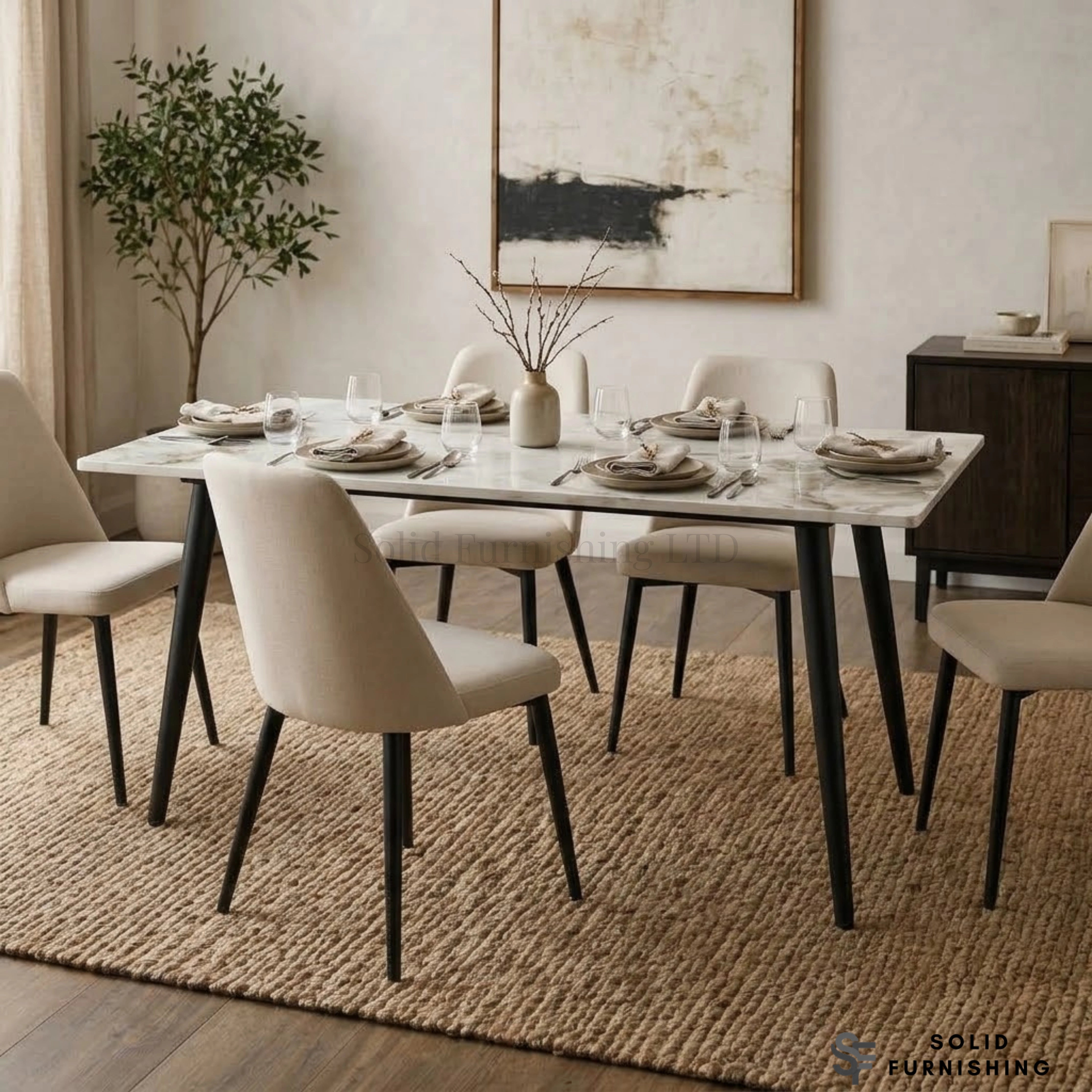 Venice Ceramic Dining Table – Chanel or Kasi Gold Top with Black Legs