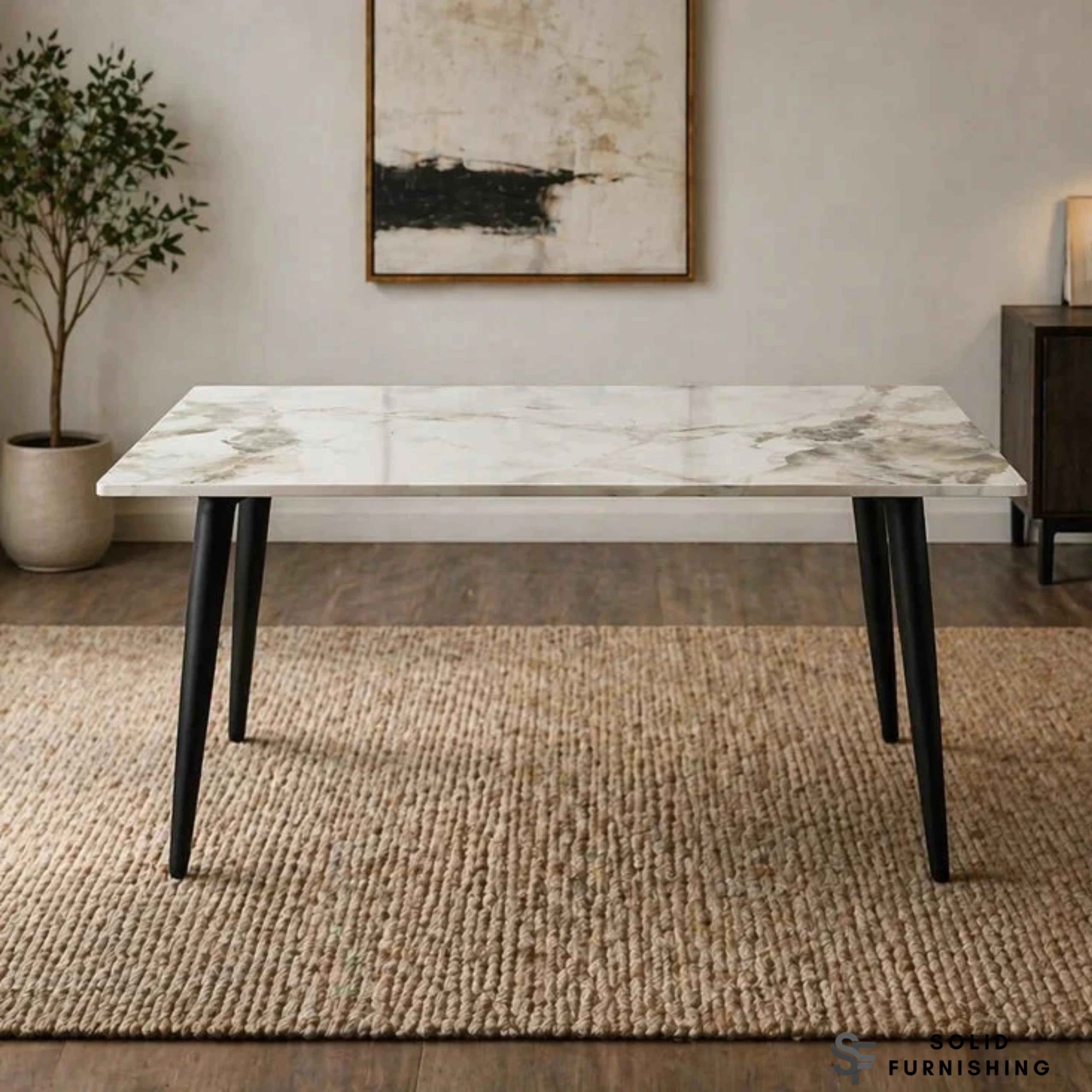 Venice Ceramic Dining Table – Chanel or Kasi Gold Top with Black Legs