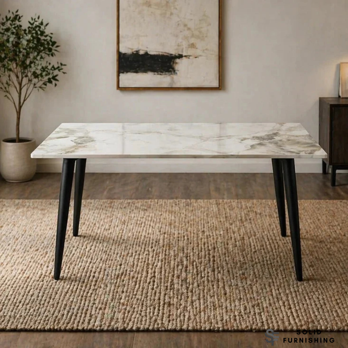 Venice Ceramic Dining Table – Chanel or Kasi Gold Top with Black Legs
