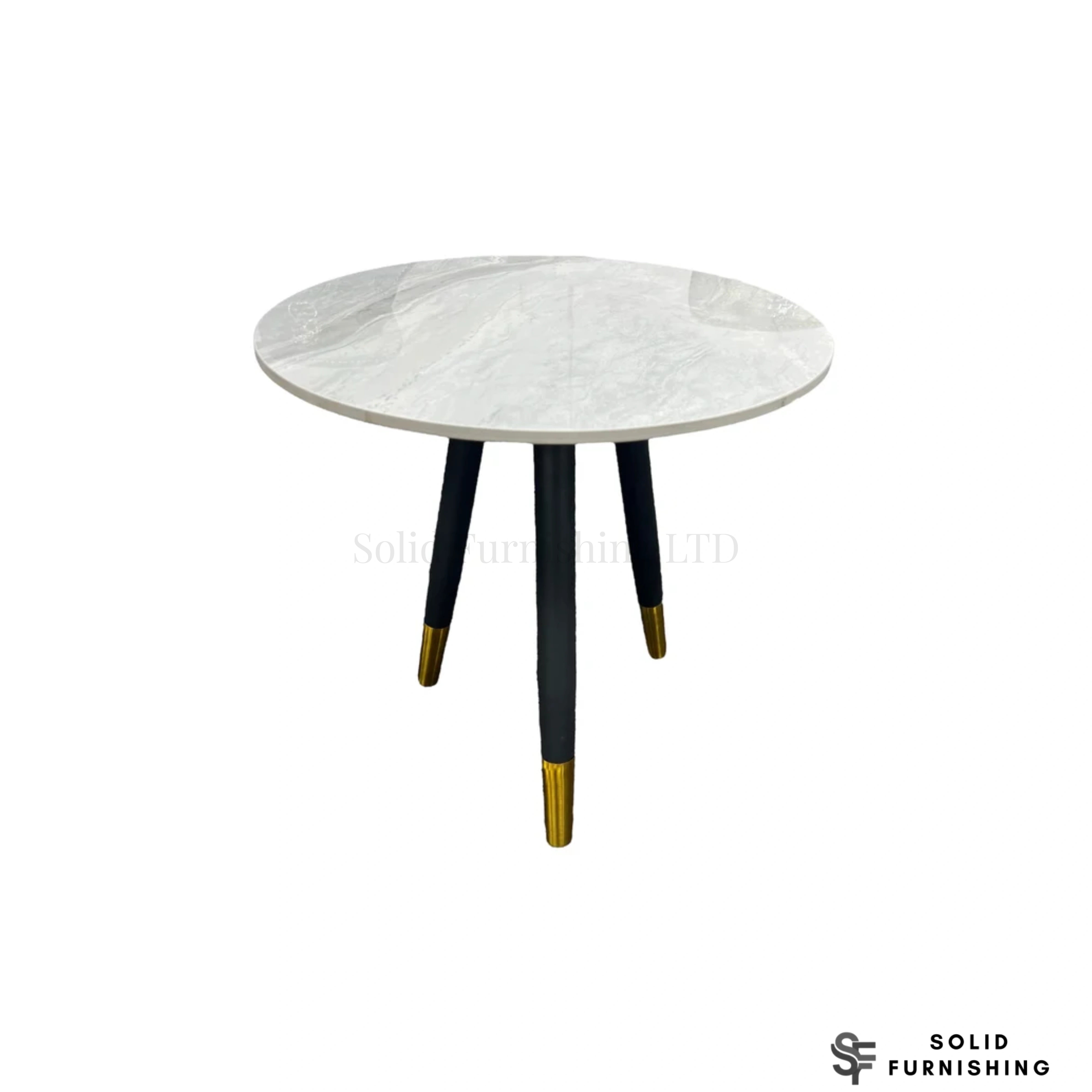 Venice Round Ceramic Side Table – Black & Gold Leg Lamp Table