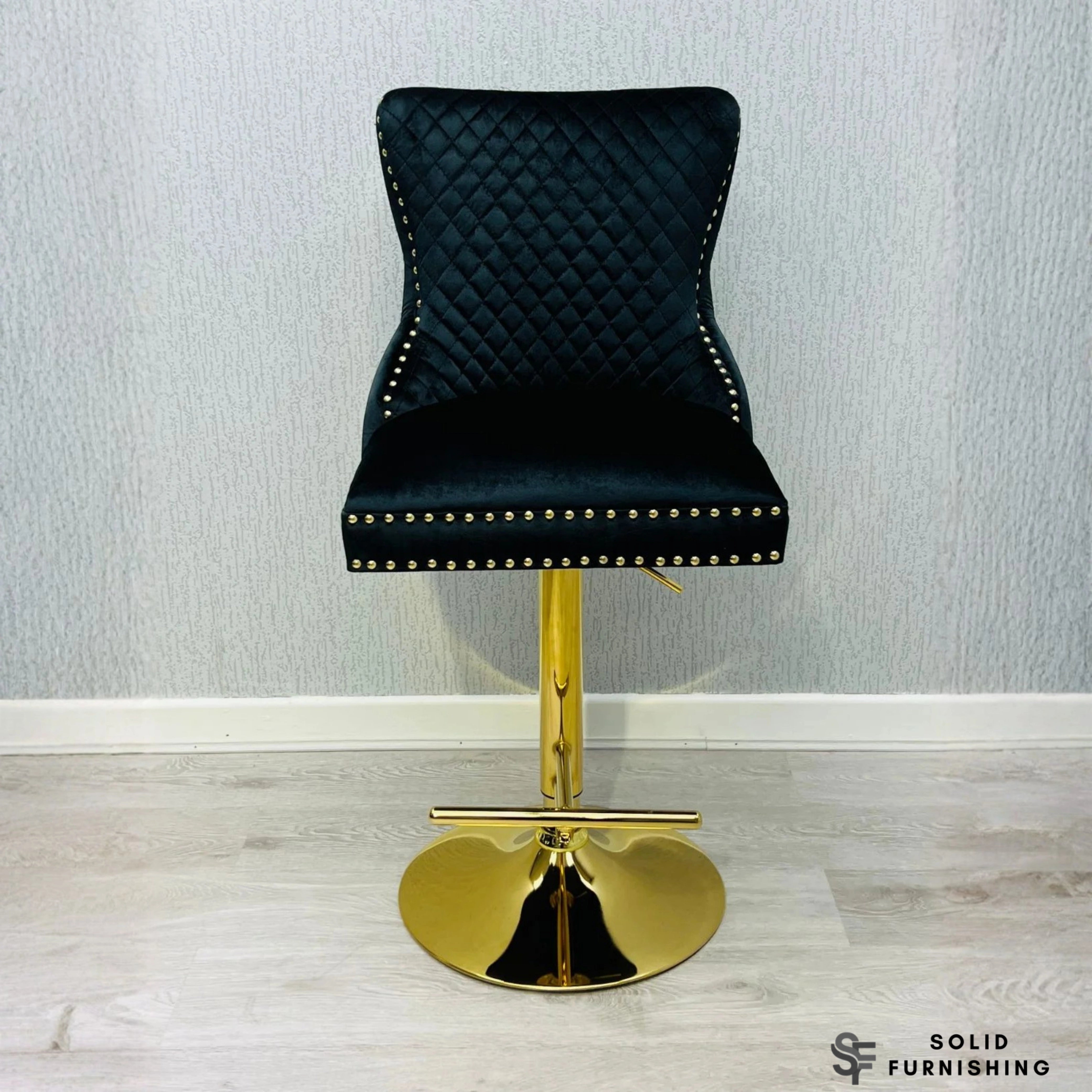 Victoria Black & Gold Velvet Bar Stool – Lion Knocker Breakfast Bar Chair (Set of 2)