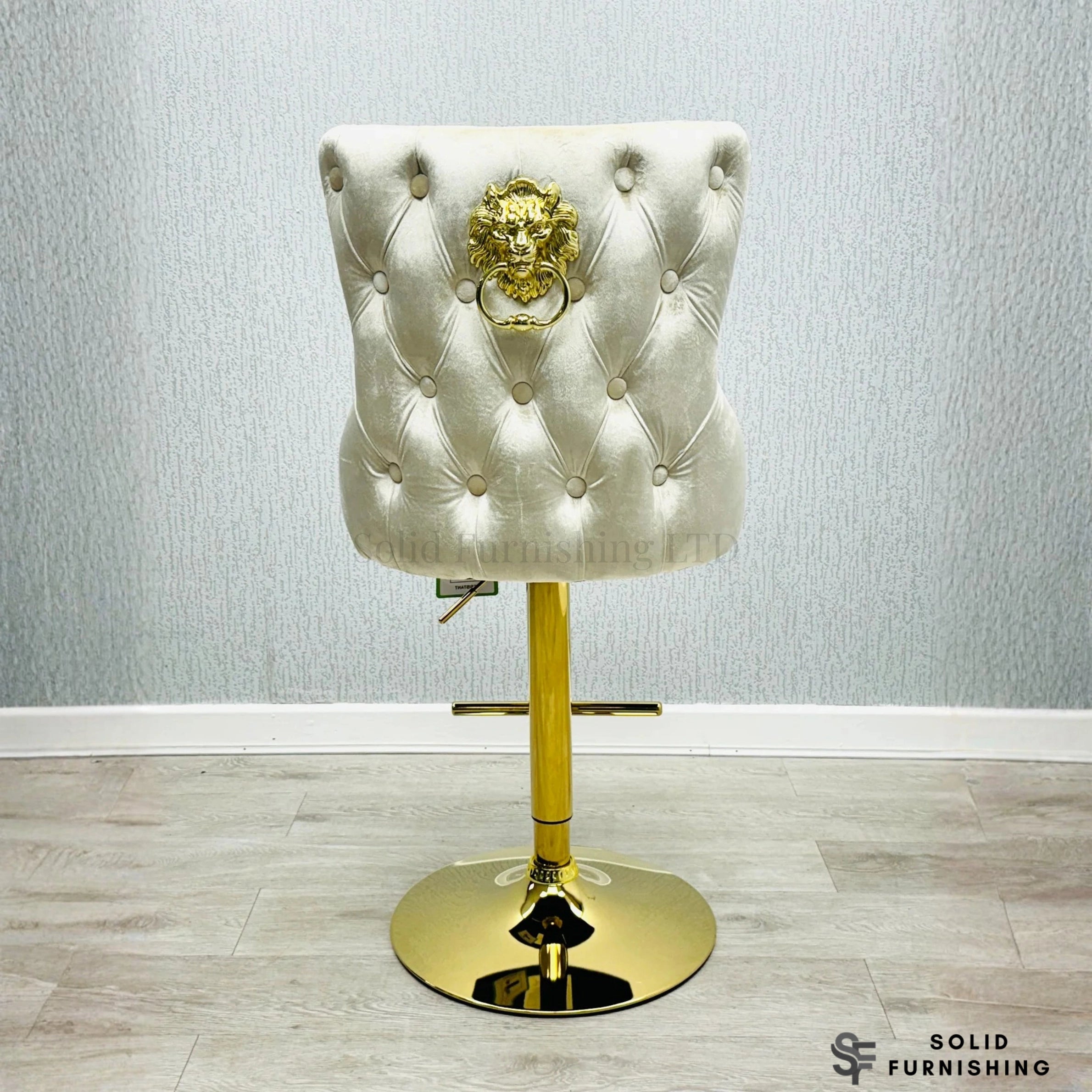 Victoria Cream & Gold Velvet Bar Stool – Lion Knocker Breakfast Bar Chair