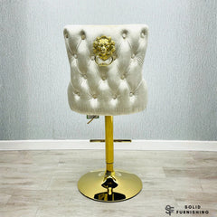 Victoria Cream & Gold Velvet Bar Stool – Lion Knocker Breakfast Bar Chair