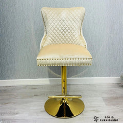 Victoria Cream & Gold Velvet Bar Stool – Lion Knocker Breakfast Bar Chair