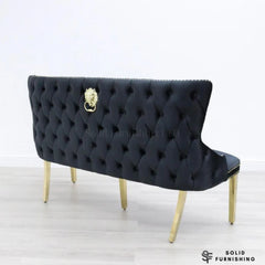 Victoria High Back Shimmer Fabric Dining Bench – Luxury Knocker Back Bench in Black Gold or Cream Gold