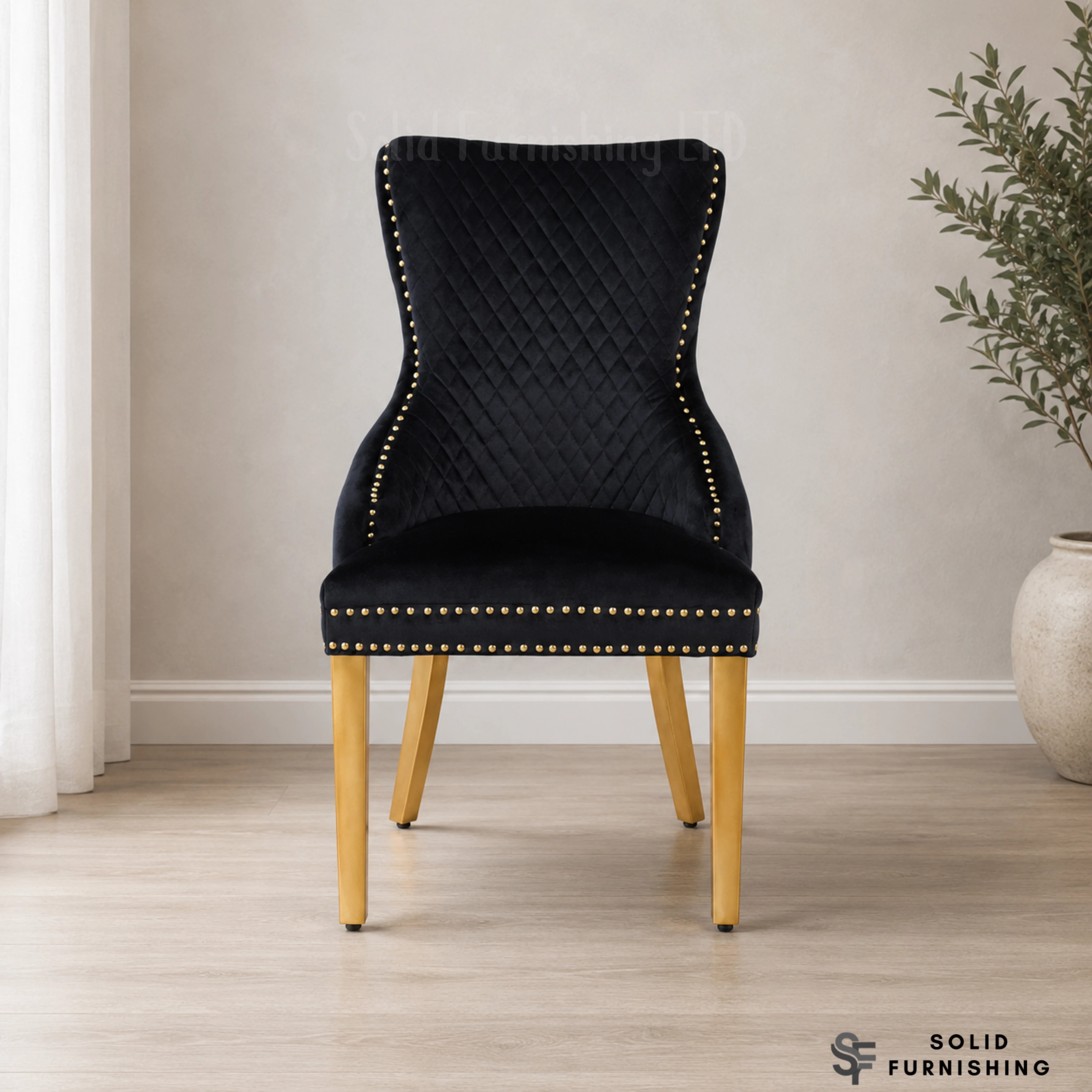 Victoria Lion Knocker Velvet Dining Chairs – Gold or Silver Legs (Set of 2)