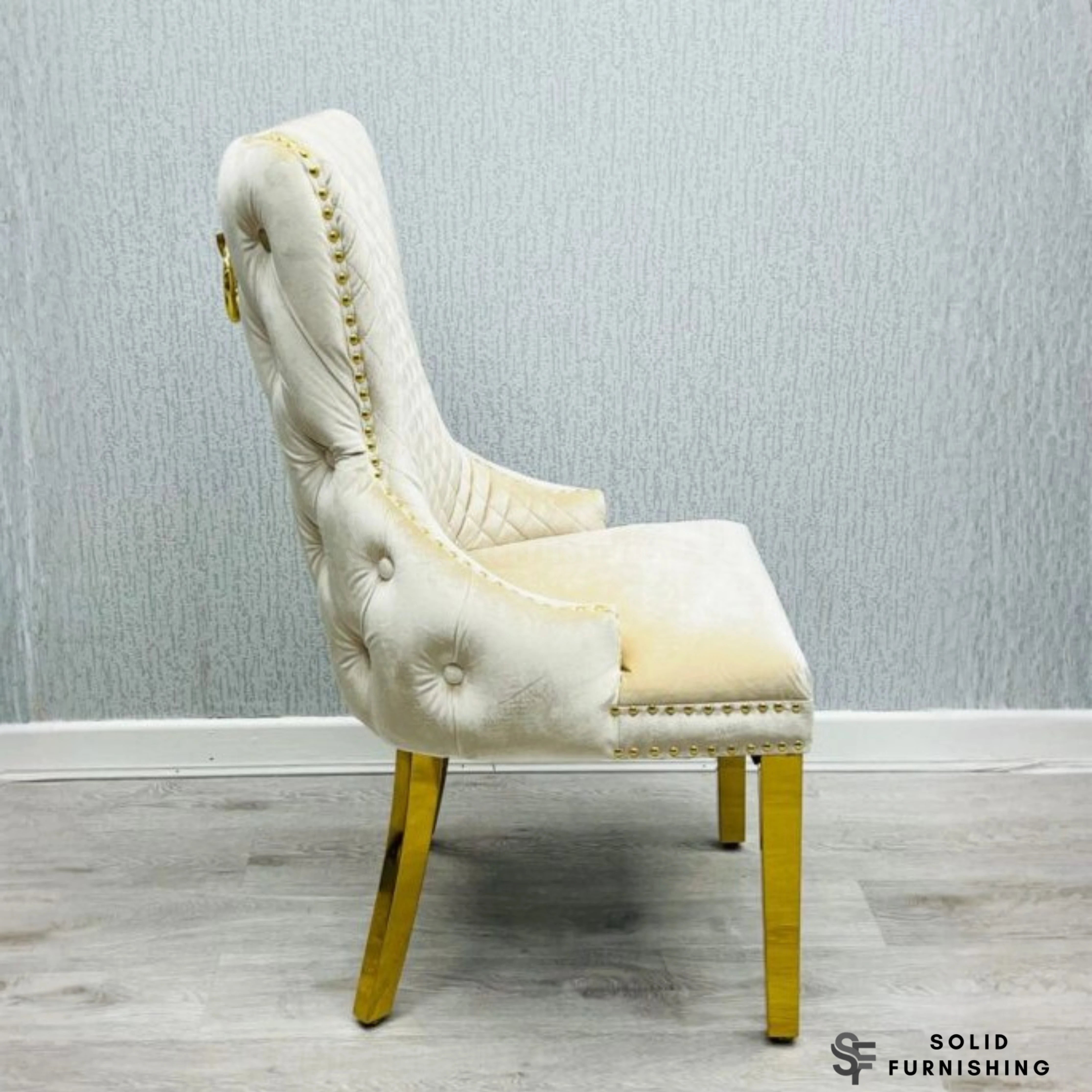Victoria Ring Knocker Dining Chairs – Velvet Gold & Chrome Chairs (Set of 2)