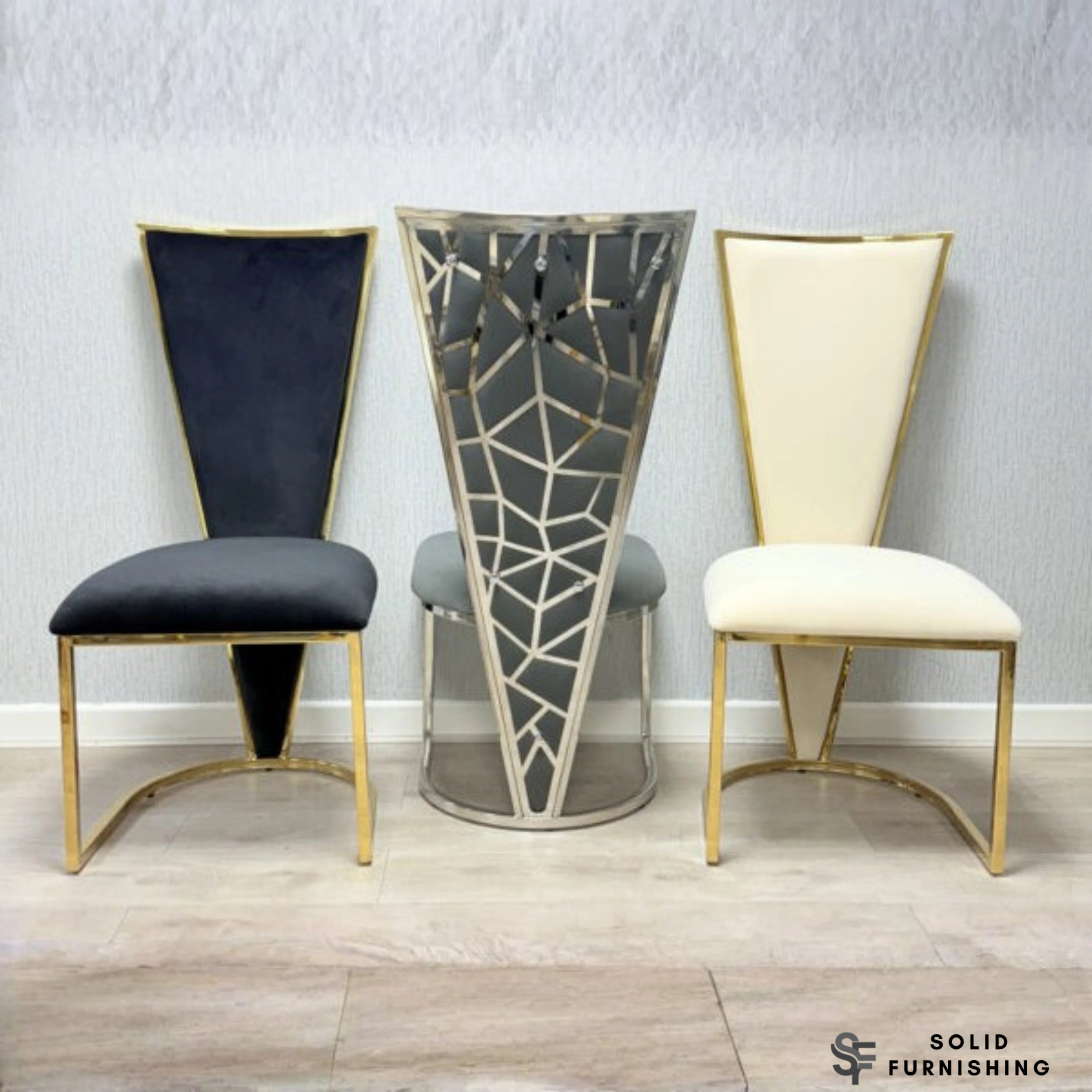 Vienna Luxury High Back Dining Chairs – Gold or Silver Frame (Set of 2)