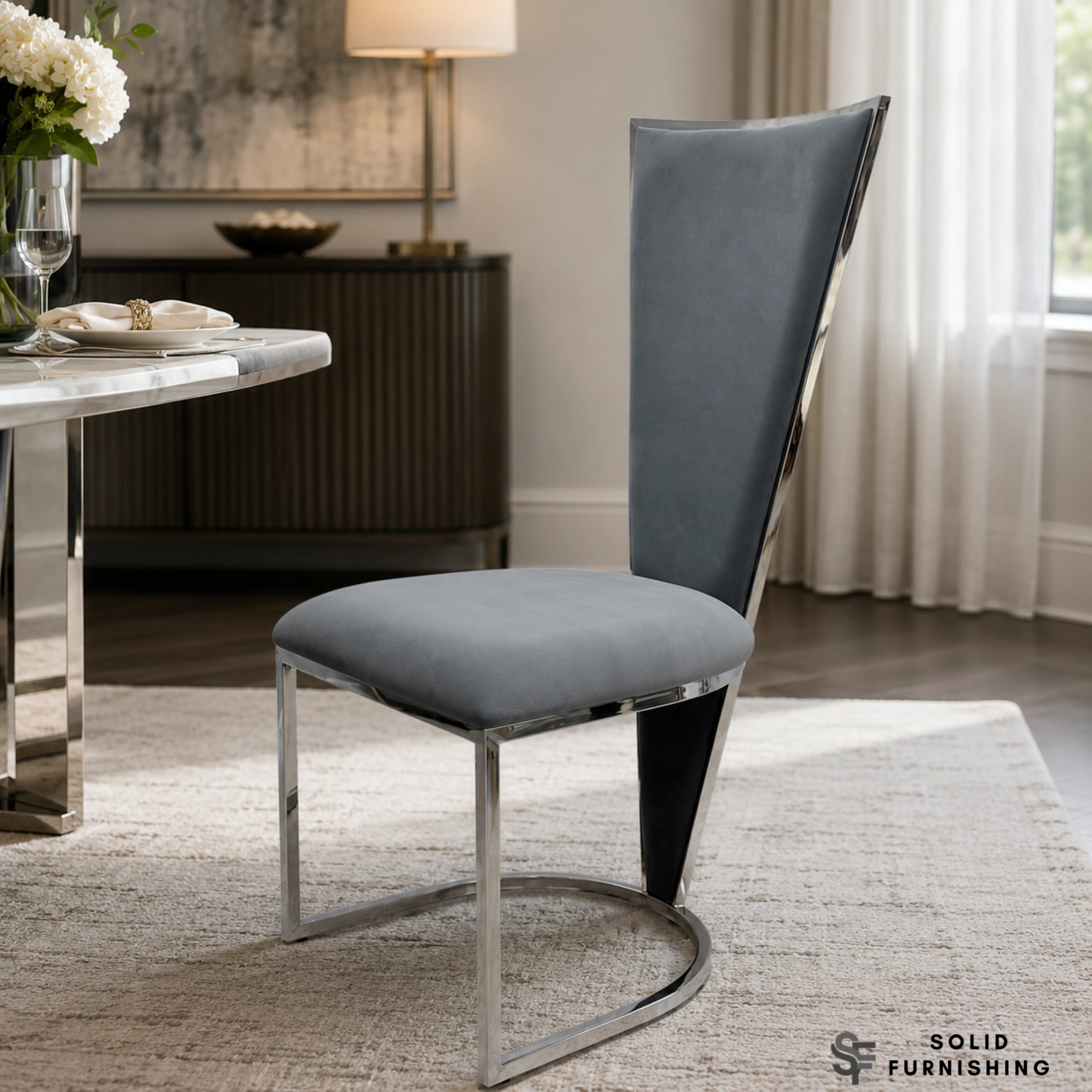 Vienna Luxury High Back Dining Chairs – Gold or Silver Frame (Set of 2)