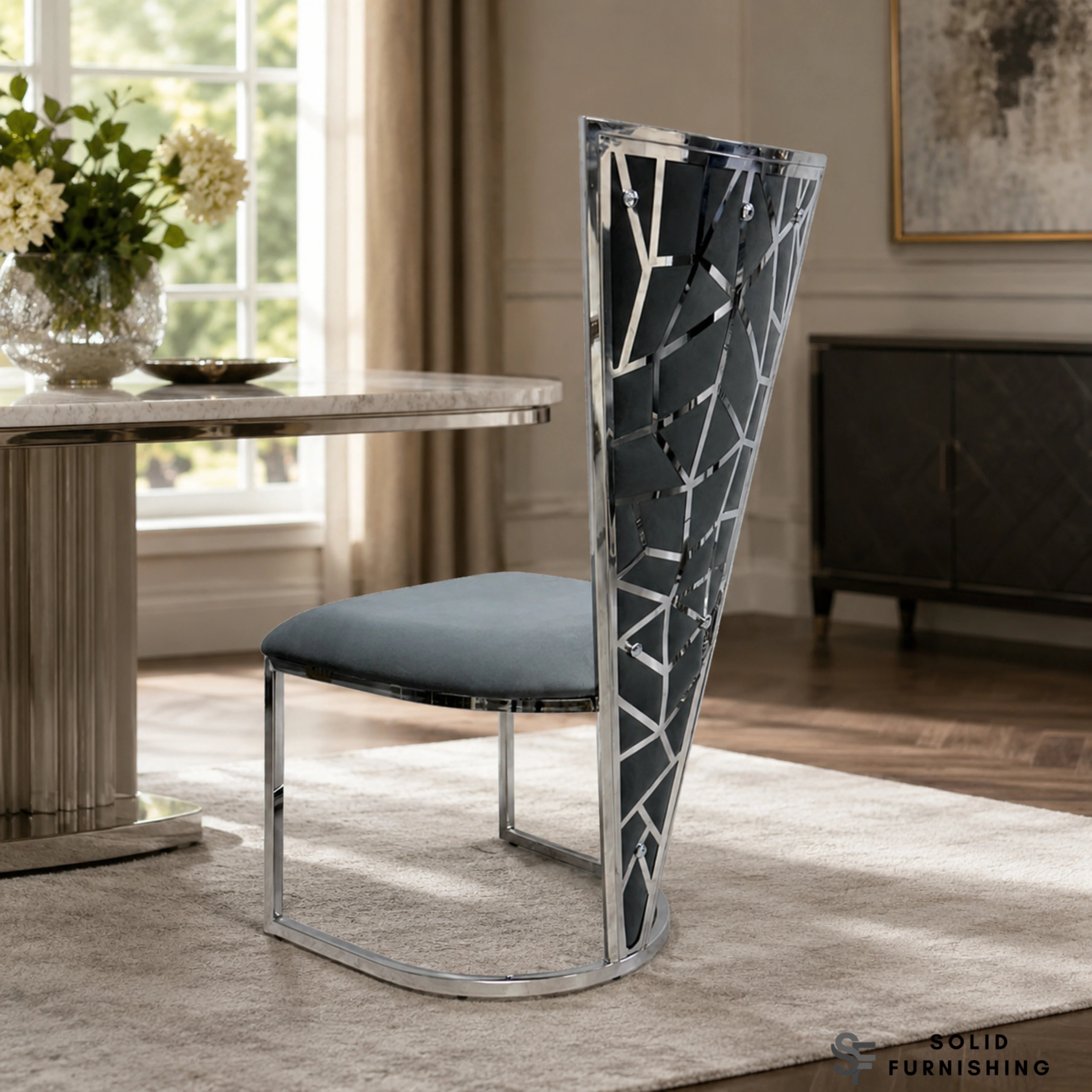 Vienna Luxury High Back Dining Chairs – Gold or Silver Frame (Set of 2)
