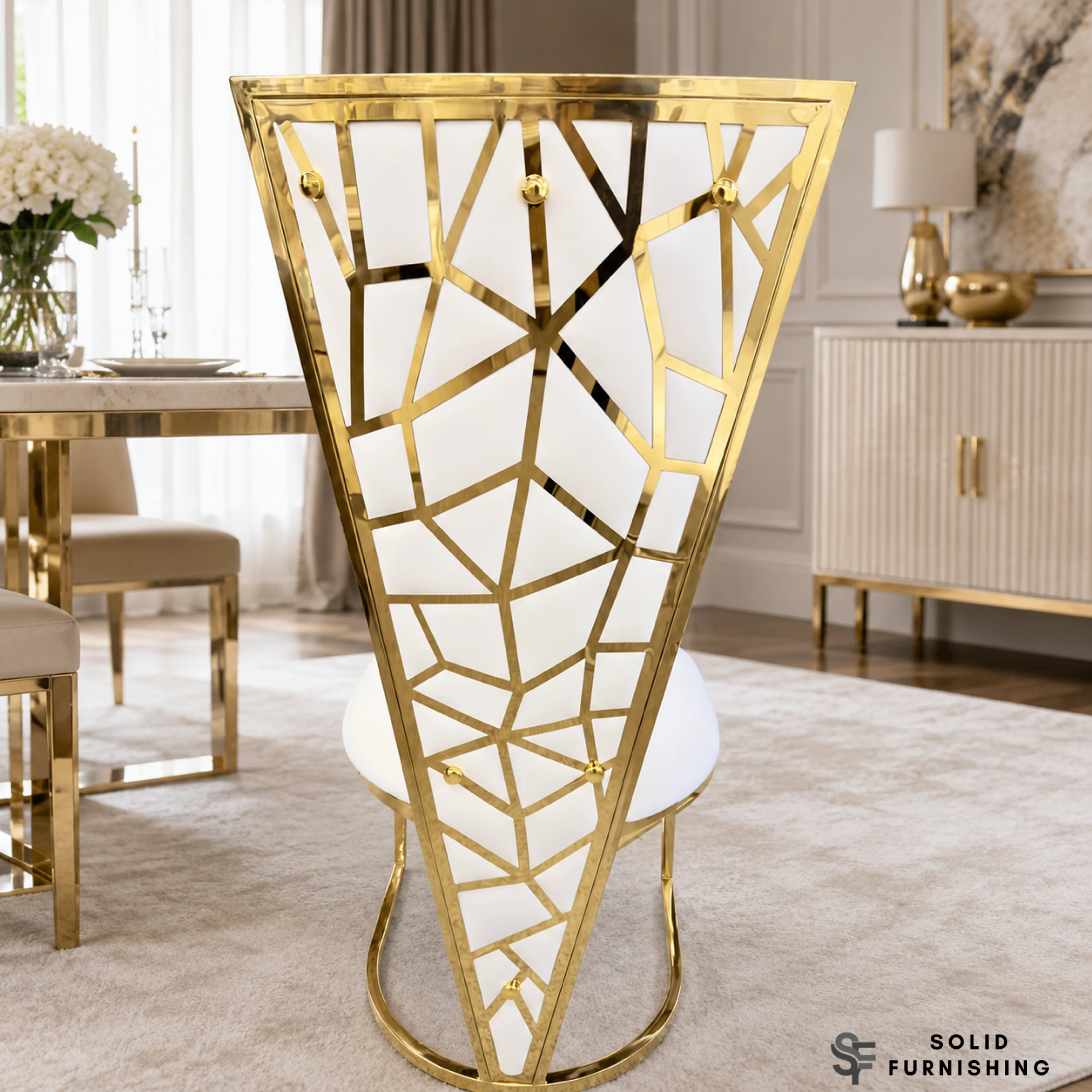 Vienna Luxury High Back Dining Chairs – Gold or Silver Frame (Set of 2)