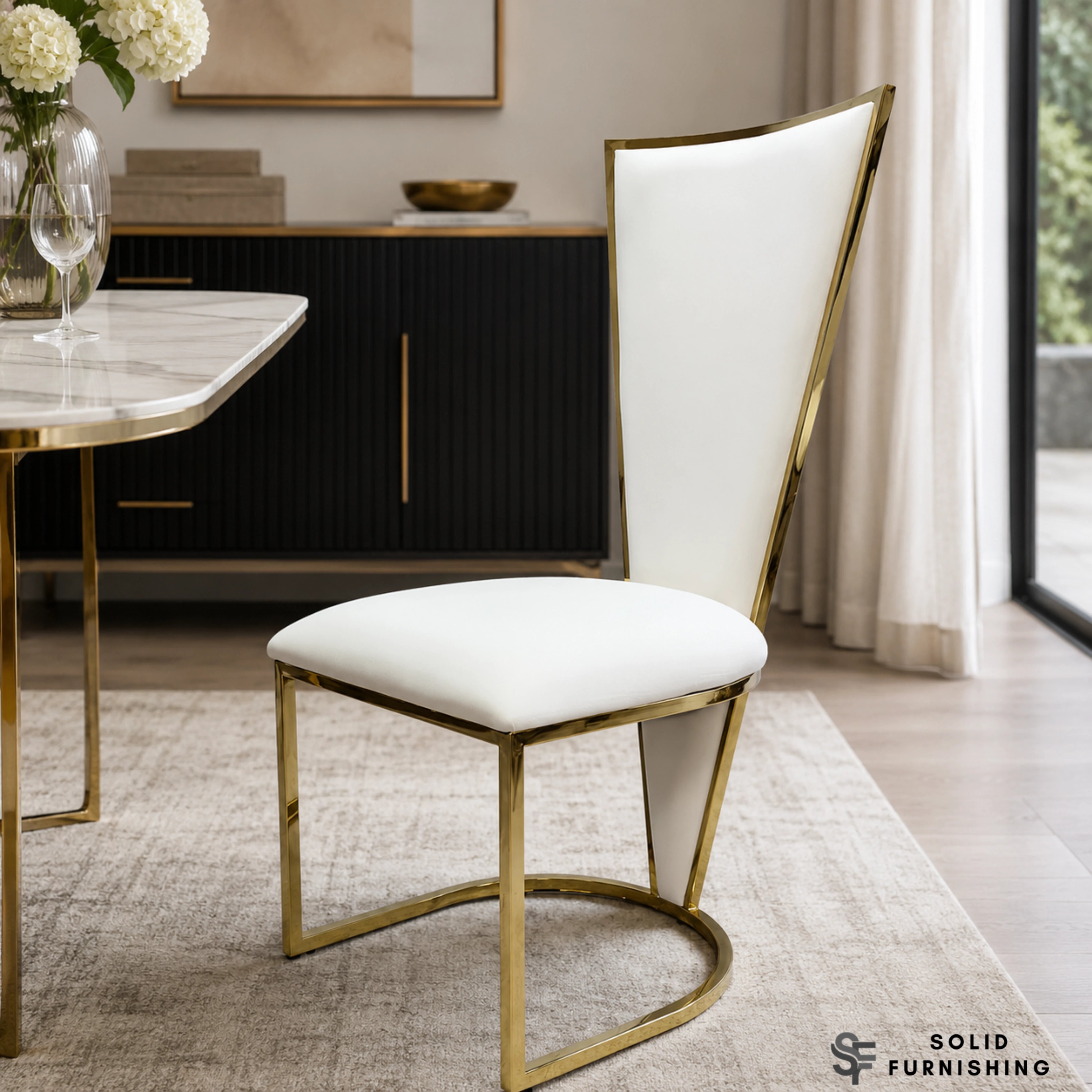 Vienna Luxury High Back Dining Chairs – Gold or Silver Frame (Set of 2)