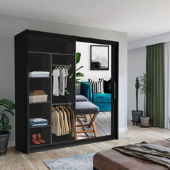 Vision Black Sliding Wardrobe with Mirror Door – Modern Bedroom Storage Wardrobe