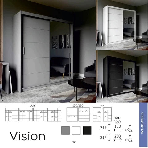 Vision Sliding Wardrobe with Mirror Door – Modern Bedroom Storage Wardrobe