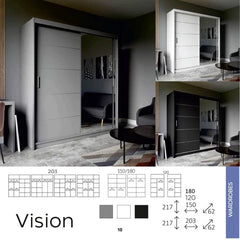 Vision Sliding Wardrobe with Mirror Door – Modern Bedroom Storage Wardrobe
