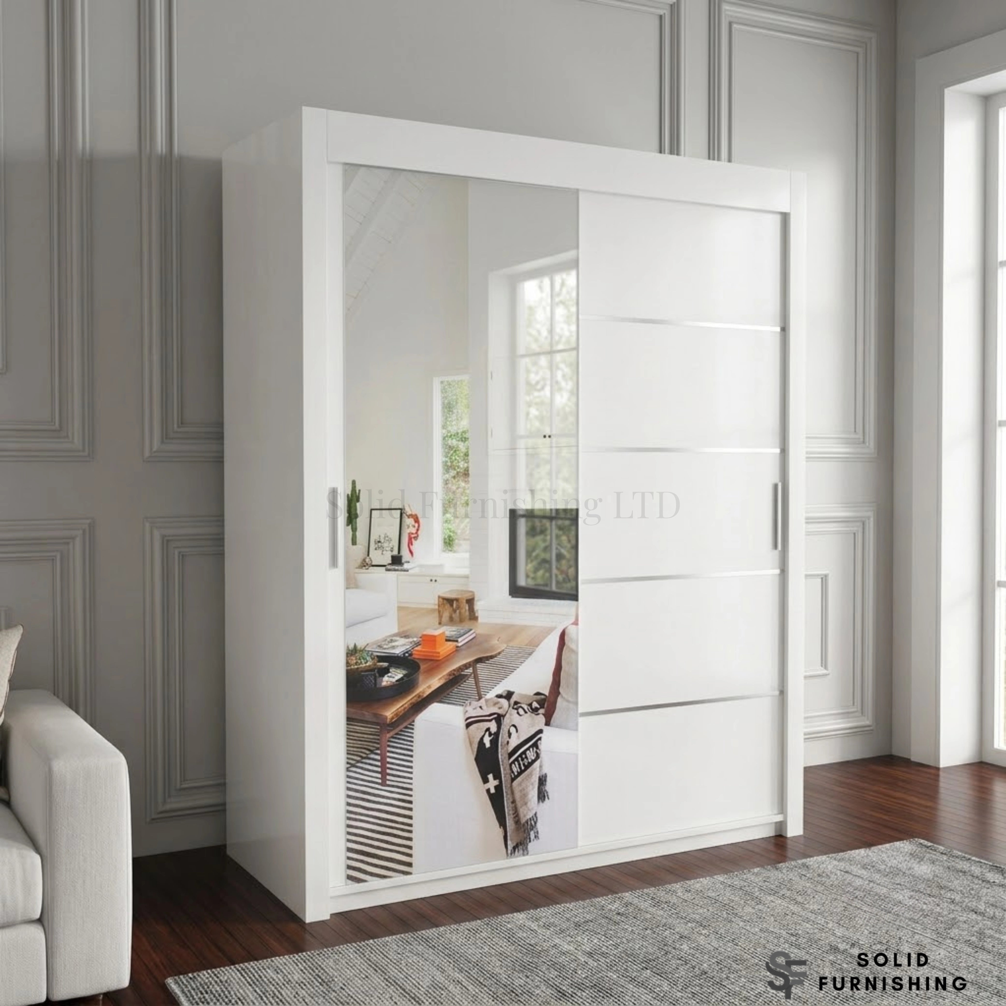 Vision White Sliding Wardrobe with Mirror Door – Modern Bedroom Storage Wardrobe