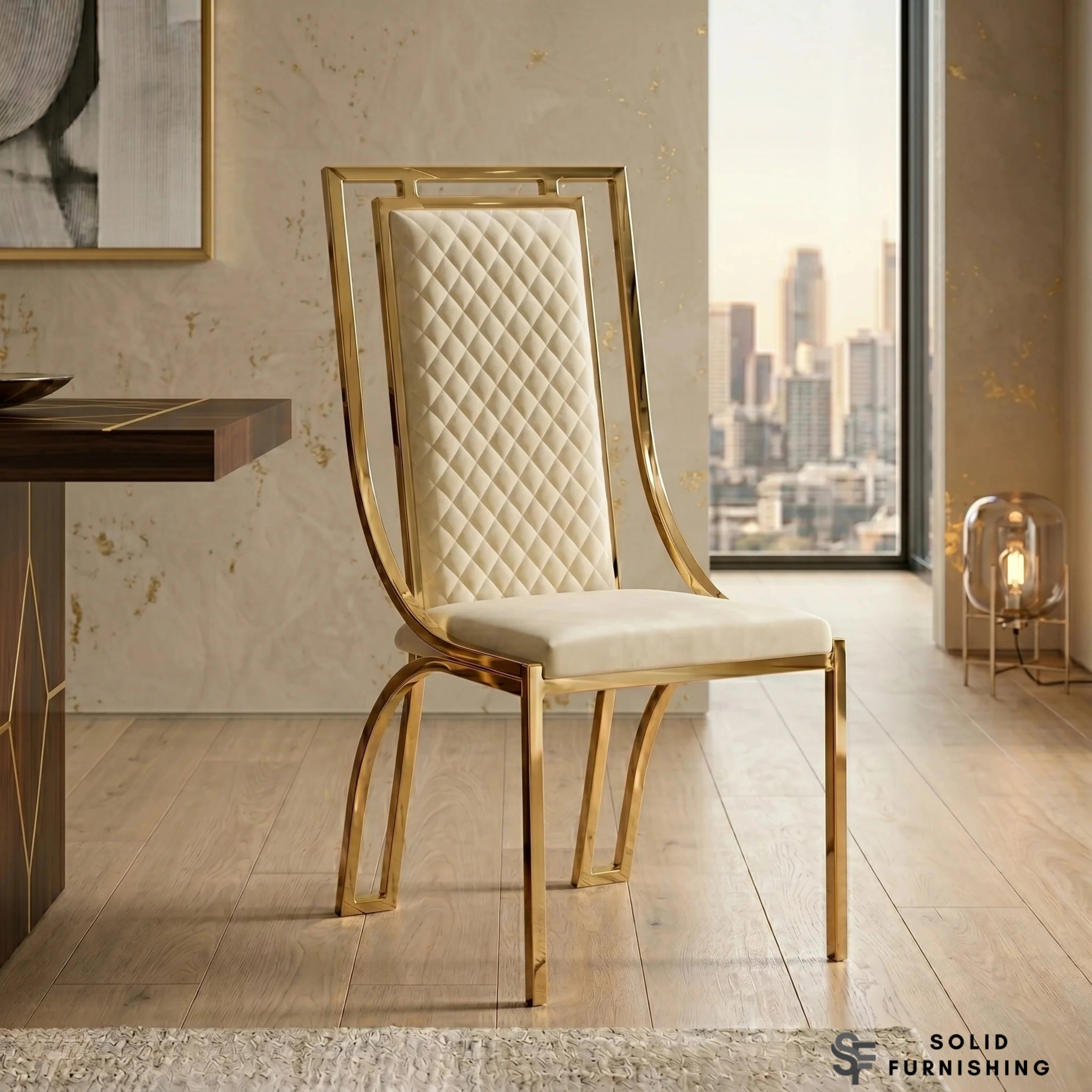 Windsor Gold Frame Quilted Dining Chair – Black or Cream Upholstered Chair