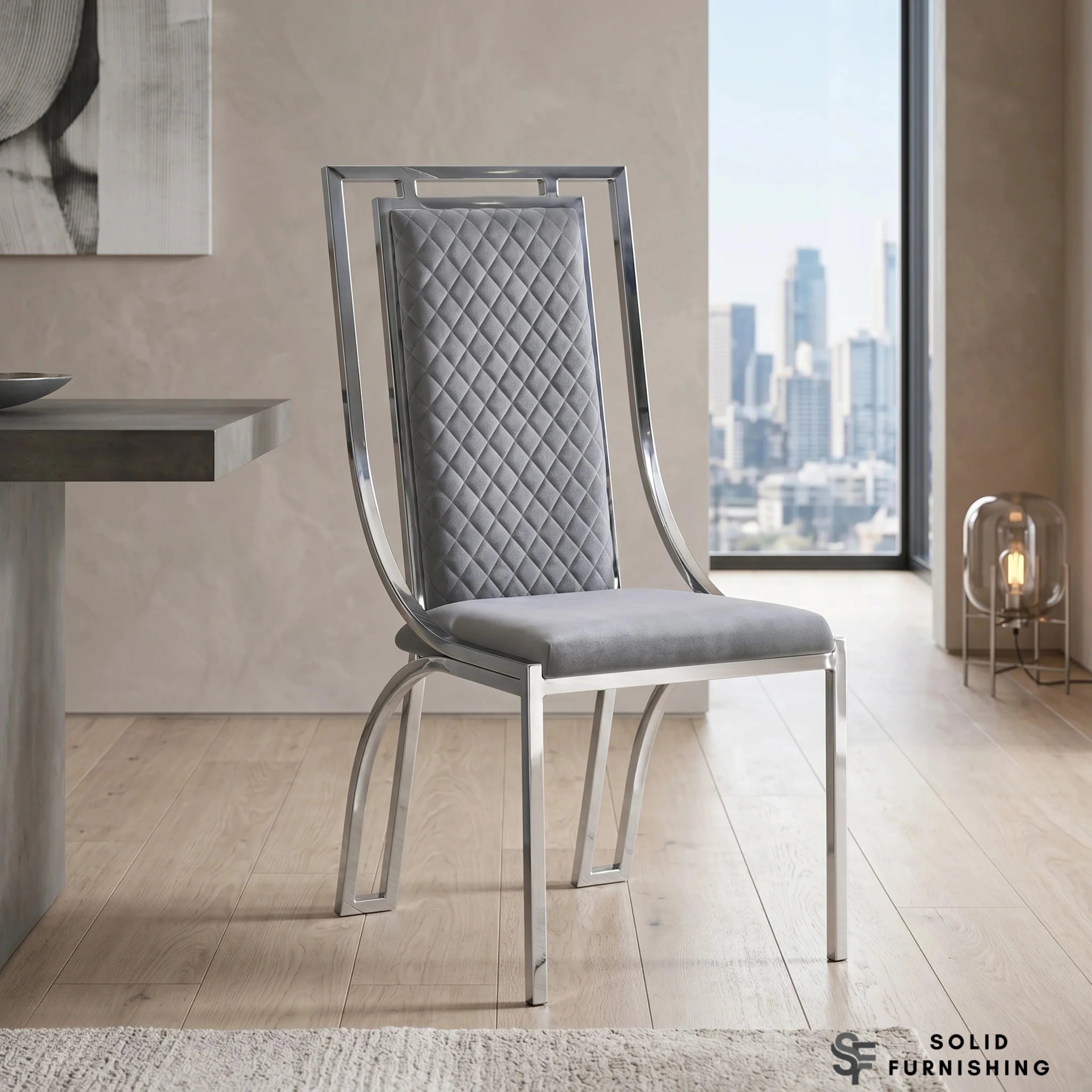 Windsor Silver Frame Quilted Dining Chair – Grey or Black Upholstered Chair