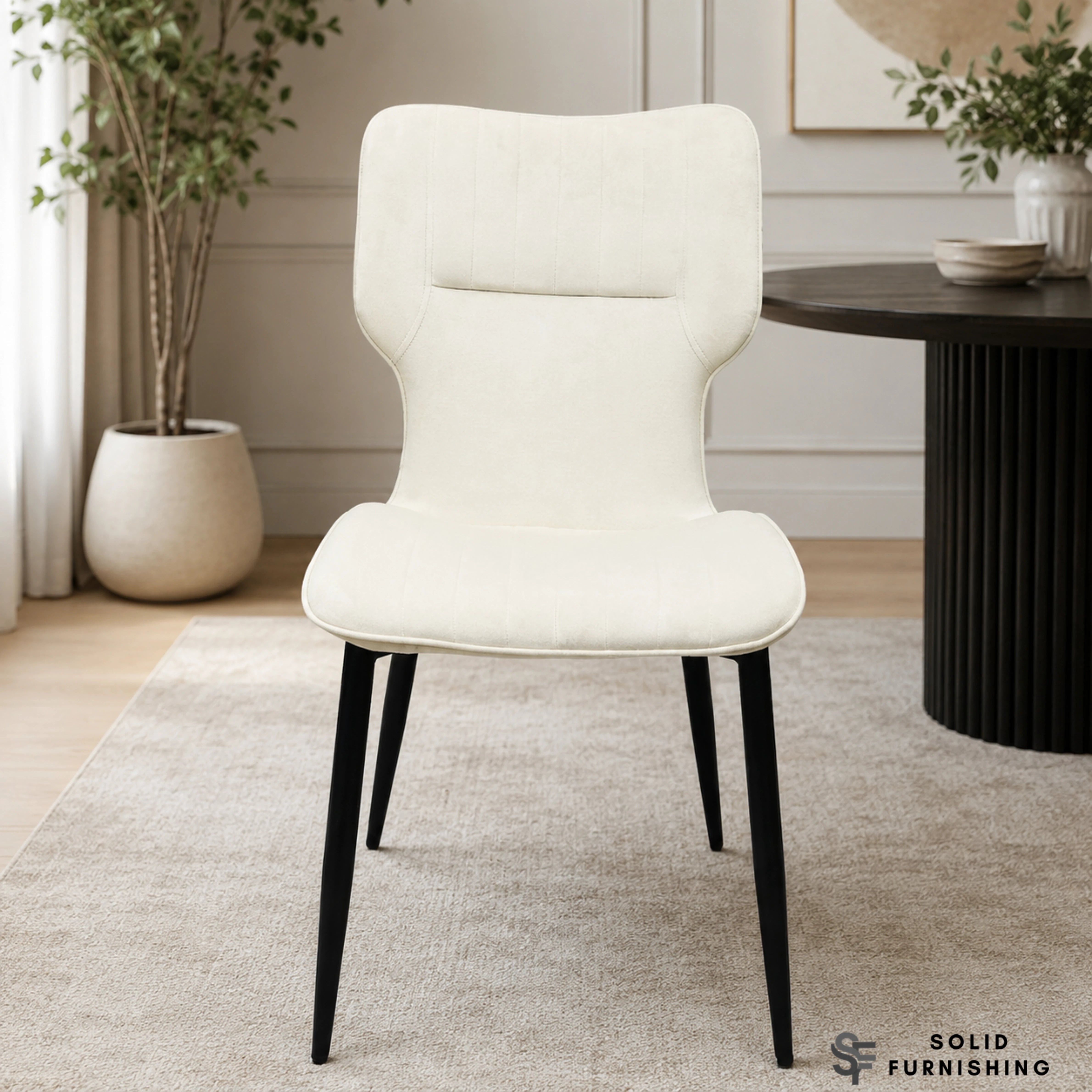 Windsor Velvet Dining Chairs –  Black Metal Legs (Set of 2)