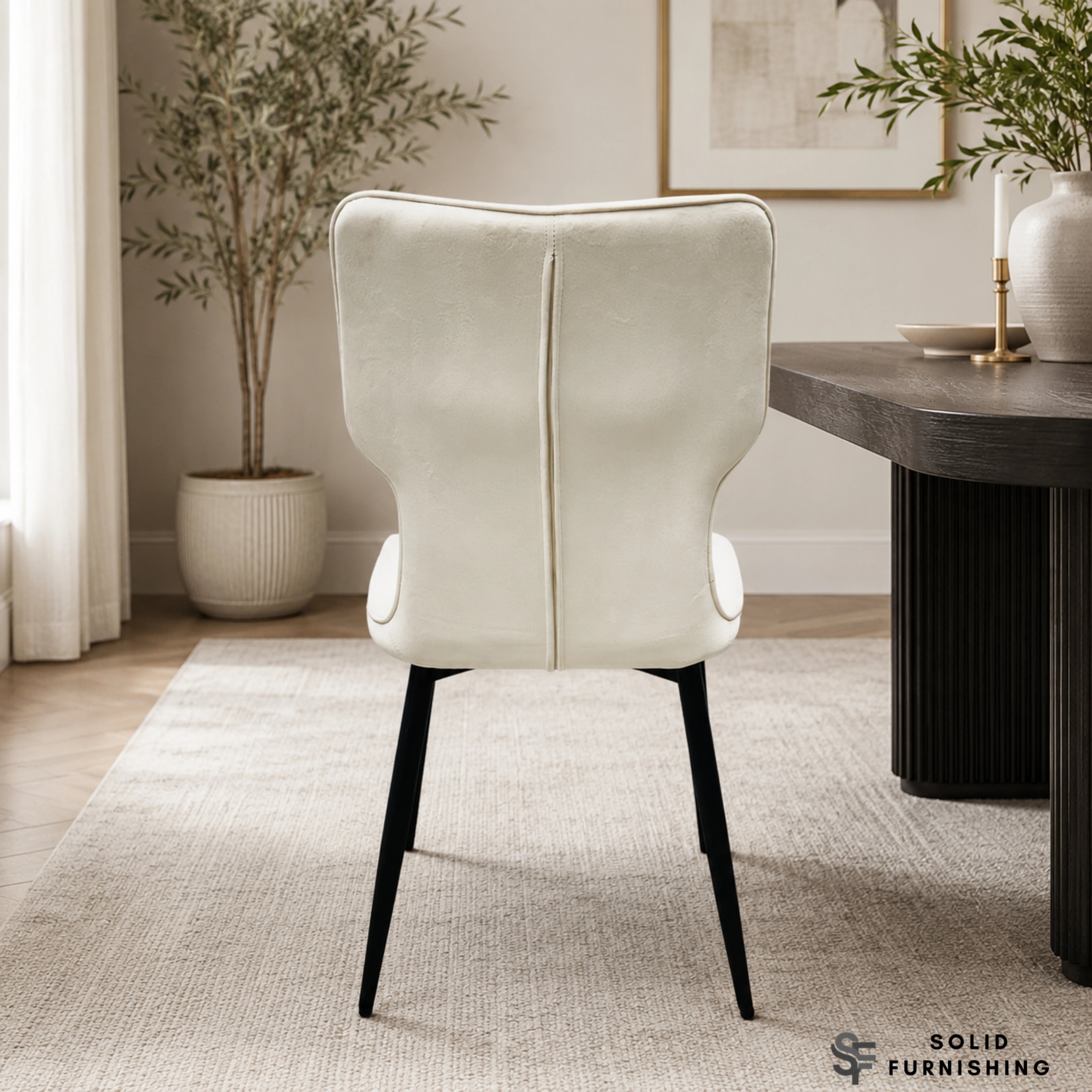 Windsor Velvet Dining Chairs –  Black Metal Legs (Set of 2)