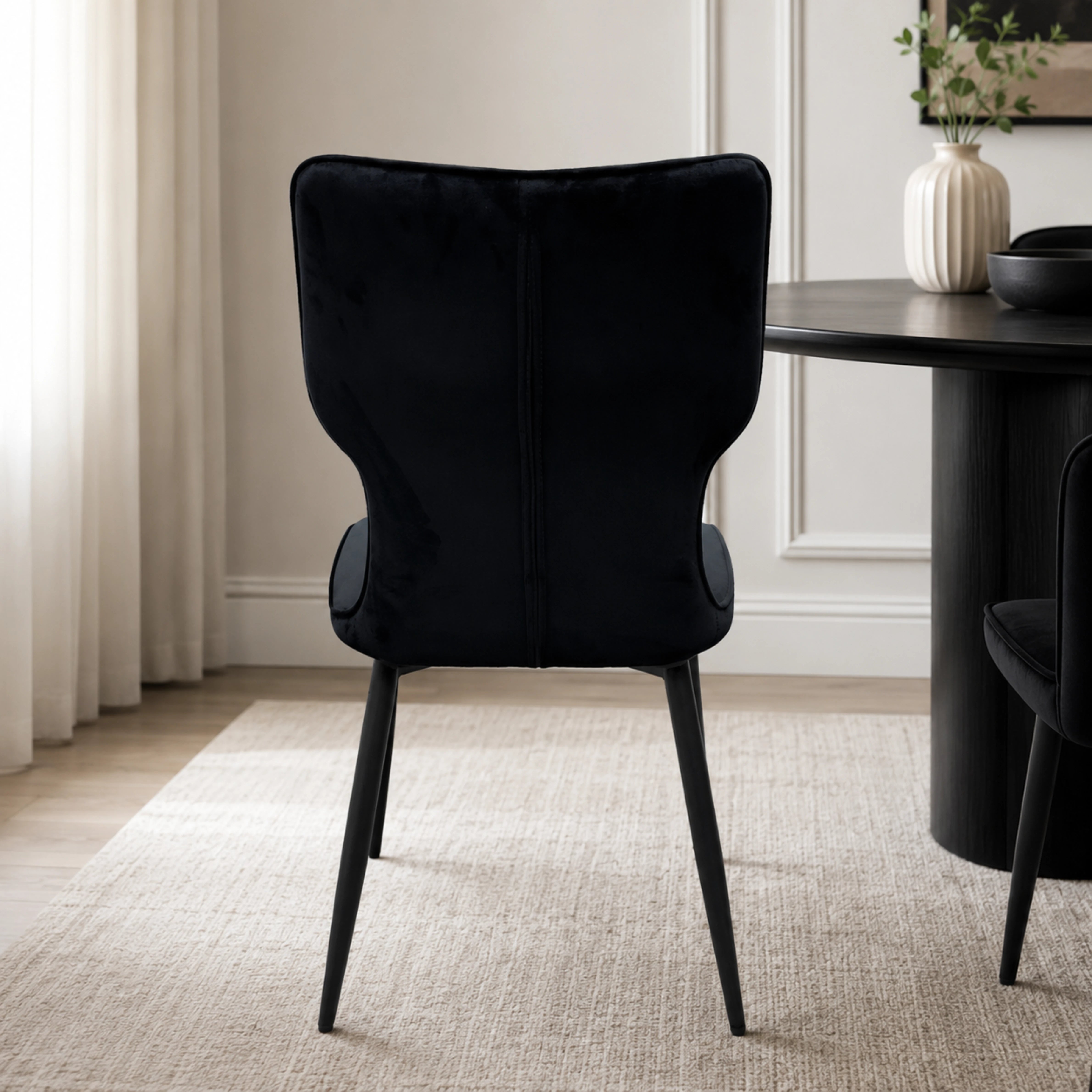 Windsor Velvet Dining Chairs –  Black Metal Legs (Set of 2)
