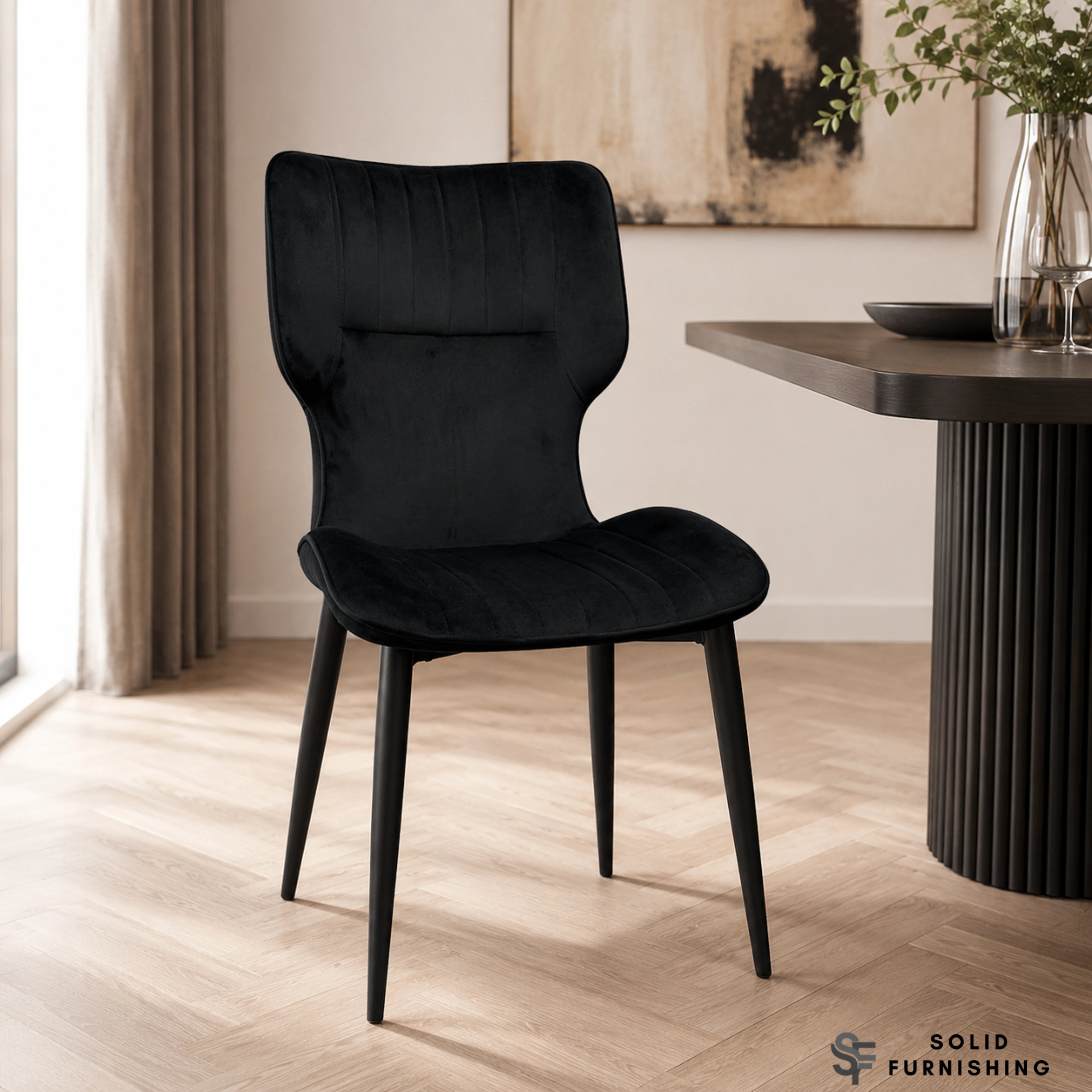 Windsor Velvet Dining Chairs –  Black Metal Legs (Set of 2)