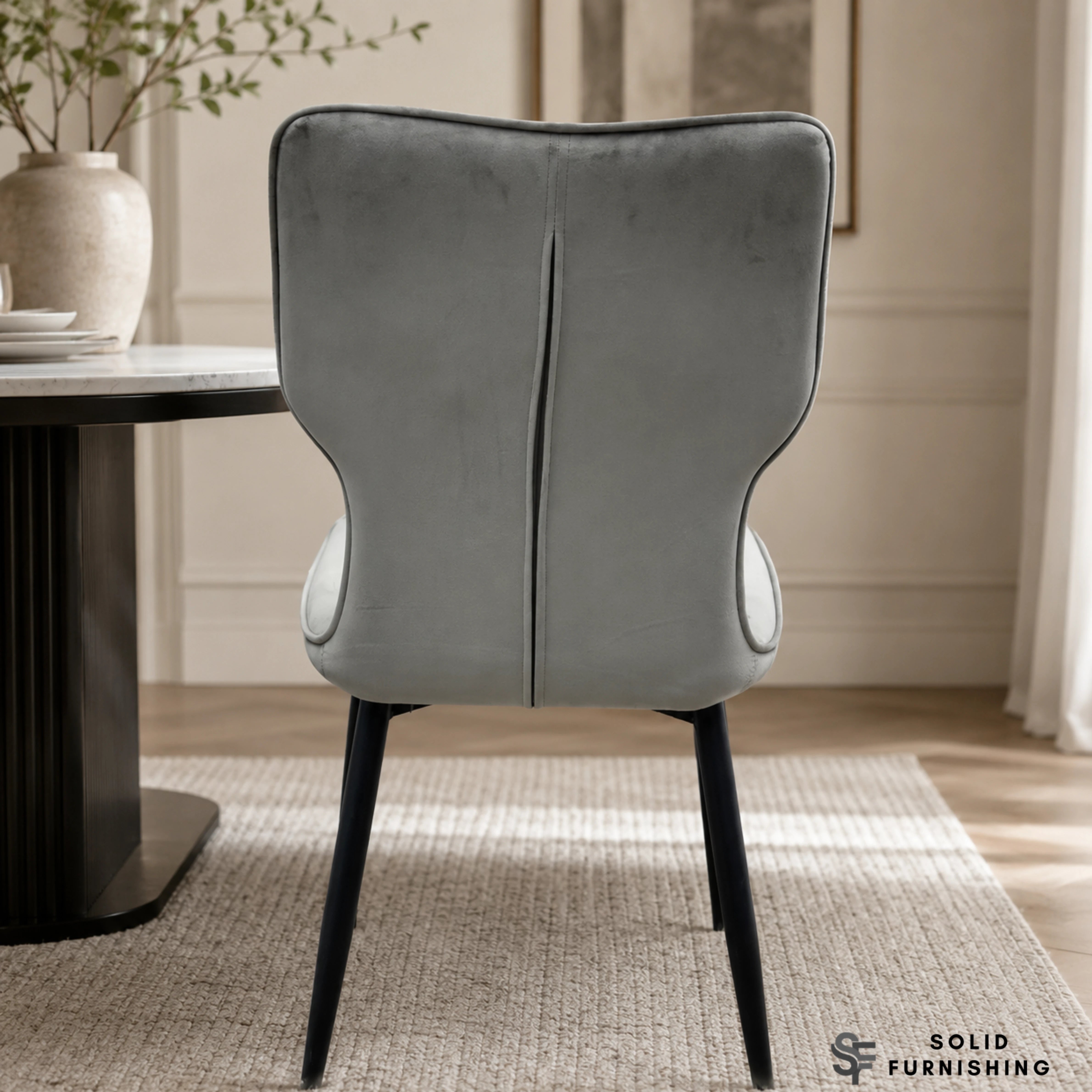 Windsor Velvet Dining Chairs –  Black Metal Legs (Set of 2)