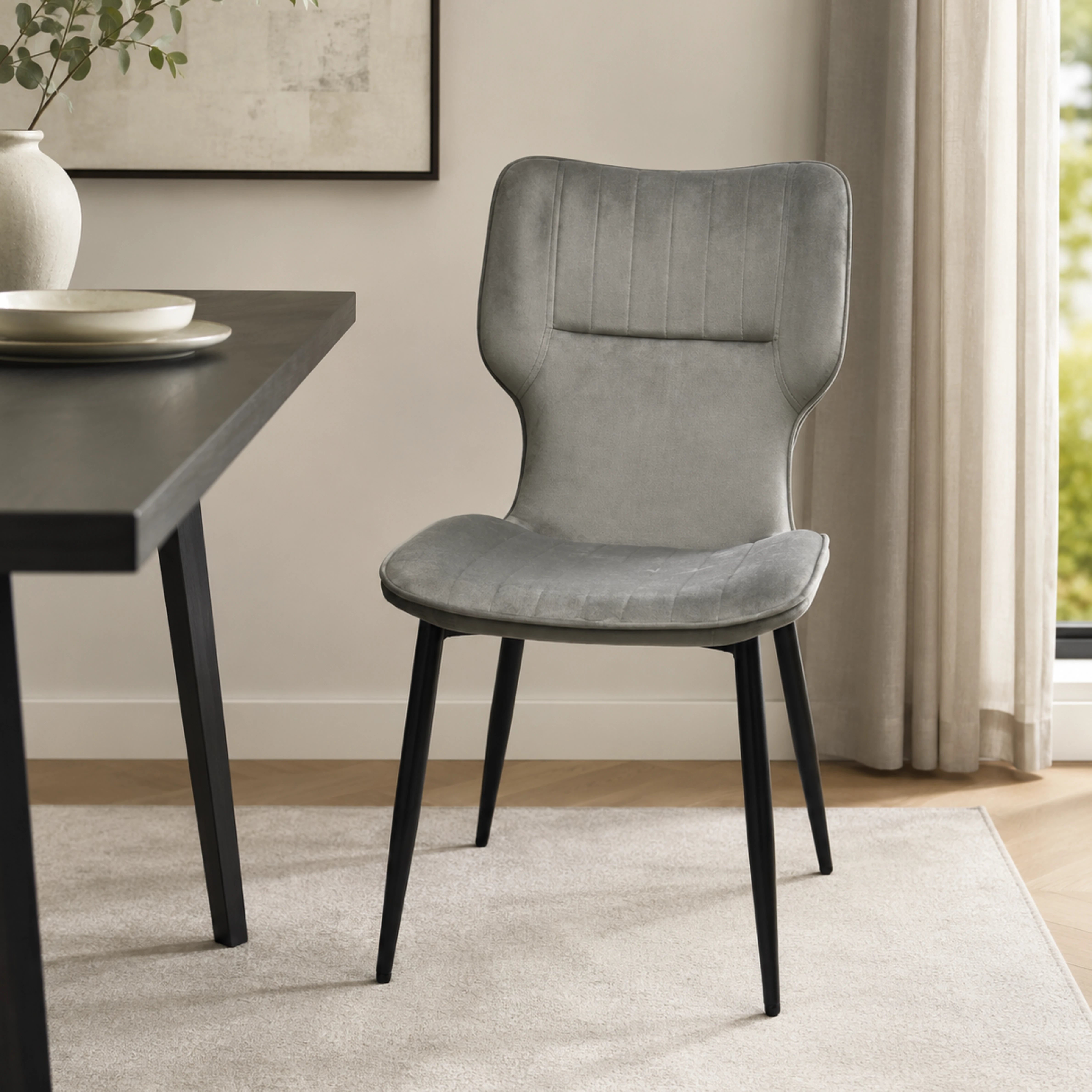 Windsor Velvet Dining Chairs –  Black Metal Legs (Set of 2)