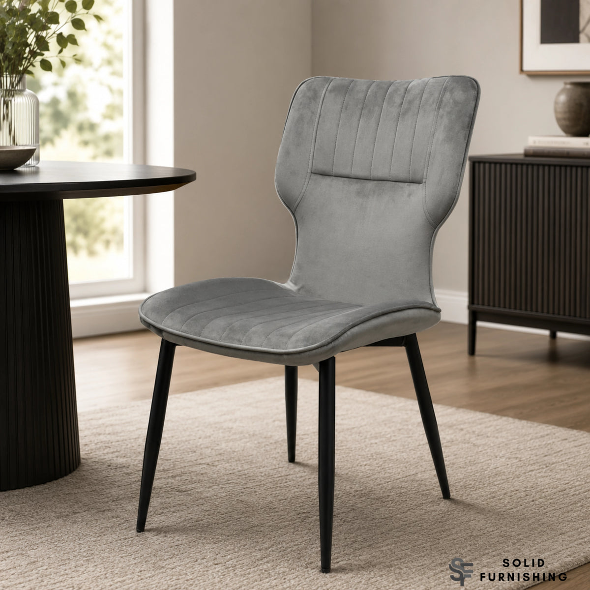 Windsor Velvet Dining Chairs –  Black Metal Legs (Set of 2)