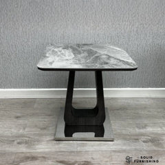Zermatt Grey Ceramic Side Table – Modern Square Lamp Table