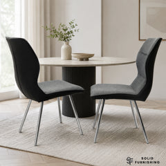 Zermatt Grey PU & Fabric Dining Chair – Modern High Back Upholstered Chair (Set of 2)