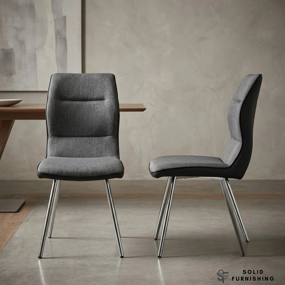Zermatt Grey PU & Fabric Dining Chair – Modern High Back Upholstered Chair (Set of 2)