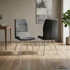 Zermatt Grey PU & Fabric Dining Chair – Modern High Back Upholstered Chair (Set of 2)