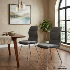Zermatt Grey PU & Fabric Dining Chair – Modern High Back Upholstered Chair (Set of 2)