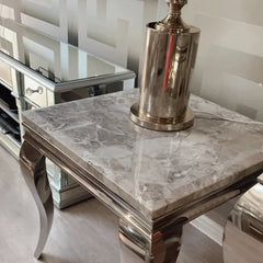 Louis Chrome Side Table – Marble & Ceramic Lamp Table